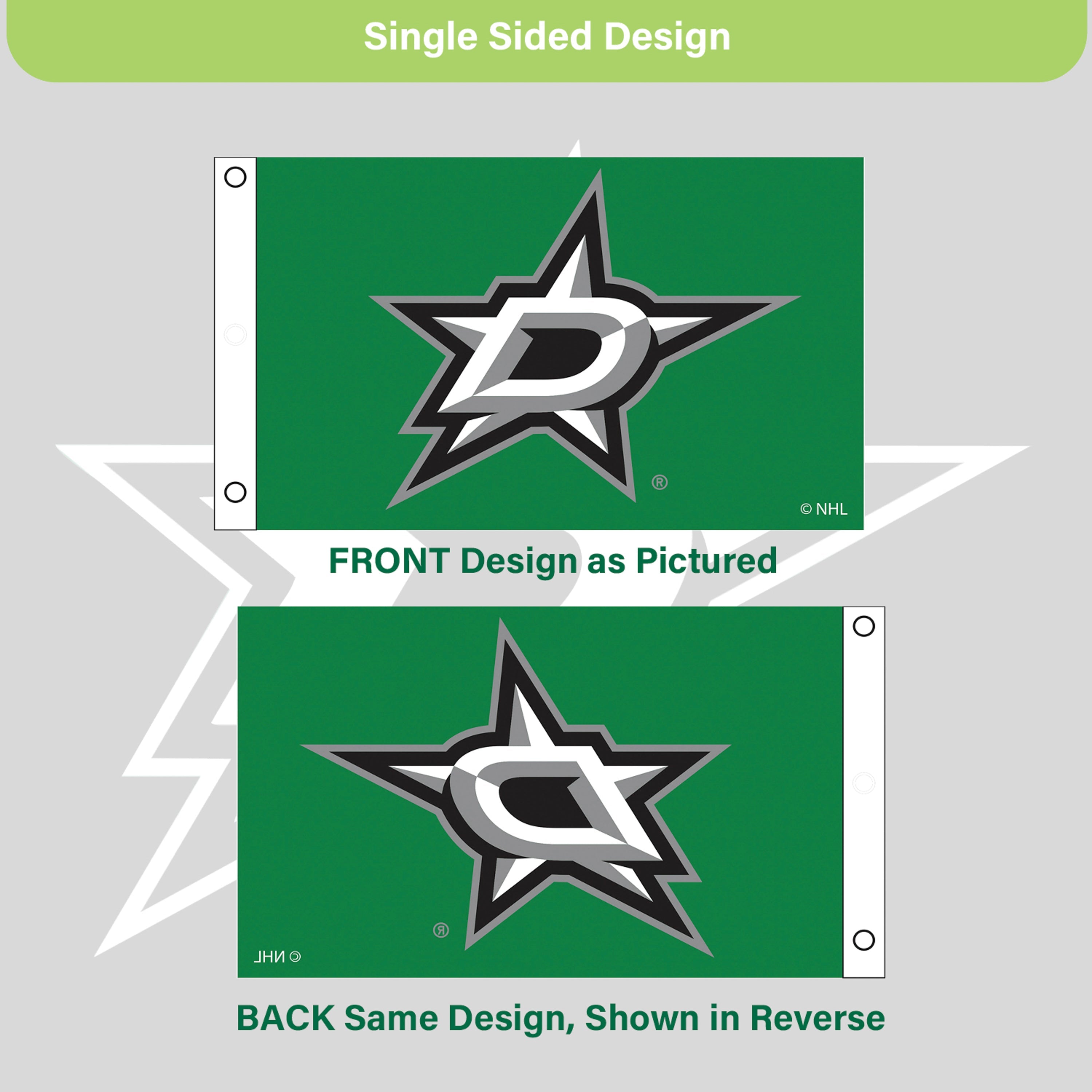Dallas Stars Single Sided Flag w/ 2 Grommets, 3'x5' - Sports Gifts, Sports Memorabilia, Sports Collectibles, Fan Shop