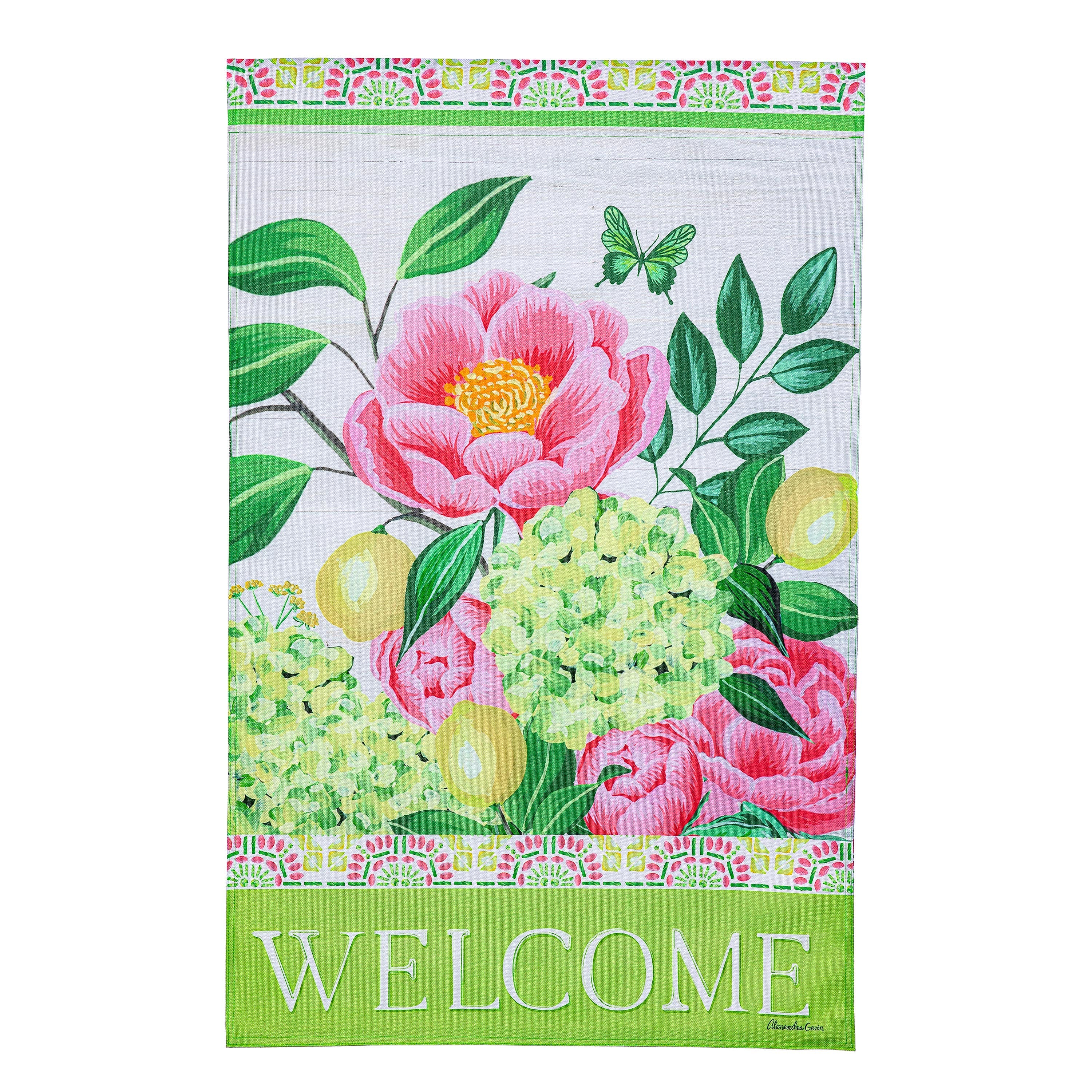 Floral Welcome Burlap House Flag - Sports Collectibles, Sports Memorabilia, Sports Fan Shop, Sports Gifts