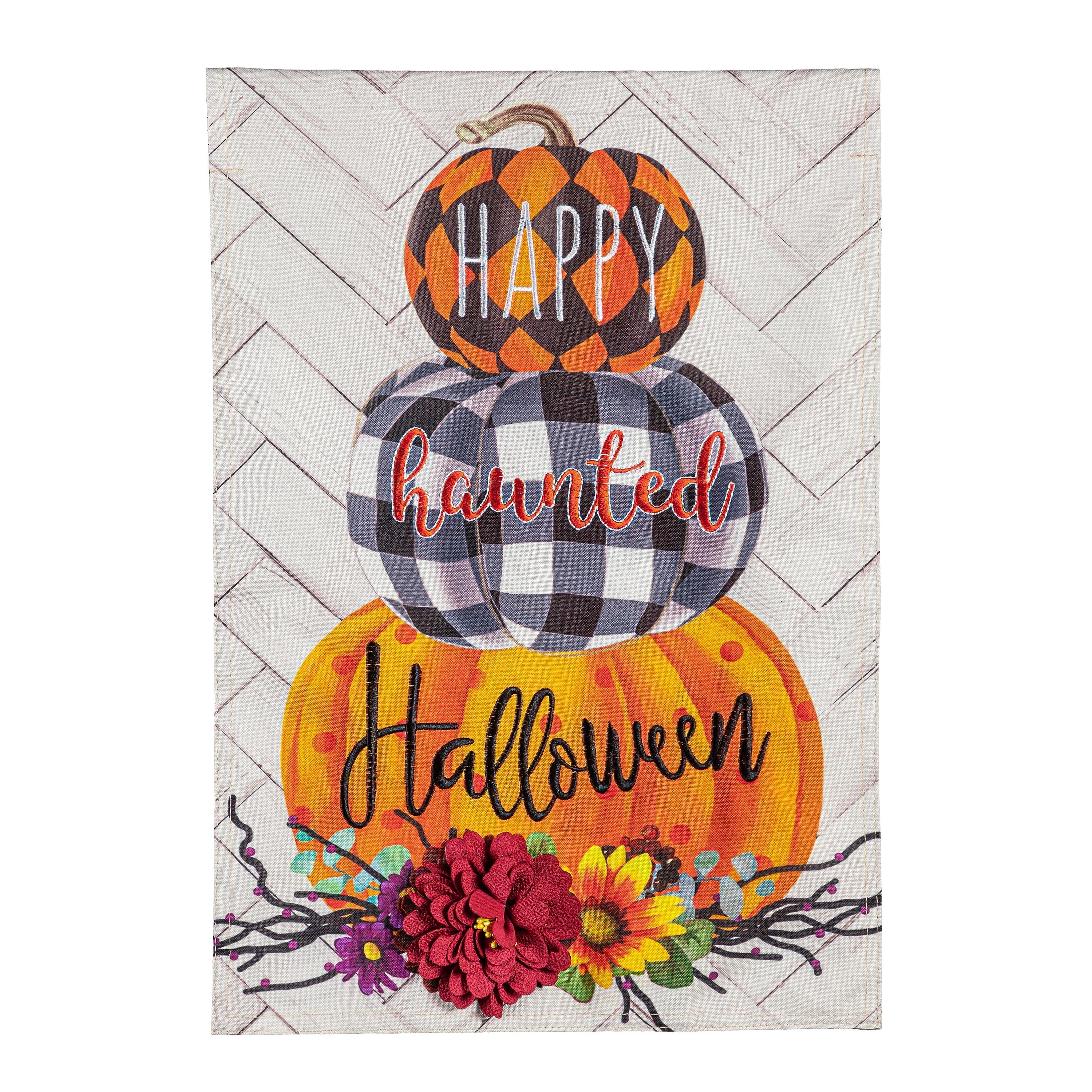 Haunted Stacked Pumpkins Garden Linen Flag - Sports Collectibles, Sports Memorabilia, Sports Fan Shop, Sports Gifts