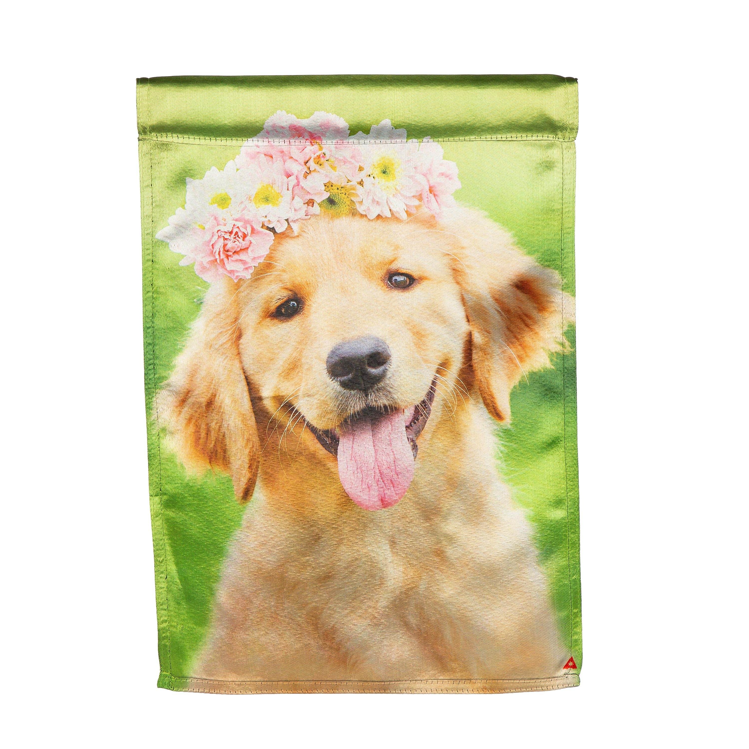 Golden Lab with Flower Crown Lustre Garden Flag - Sports Gifts, Sports Memorabilia, Sports Collectibles, Fan Shop