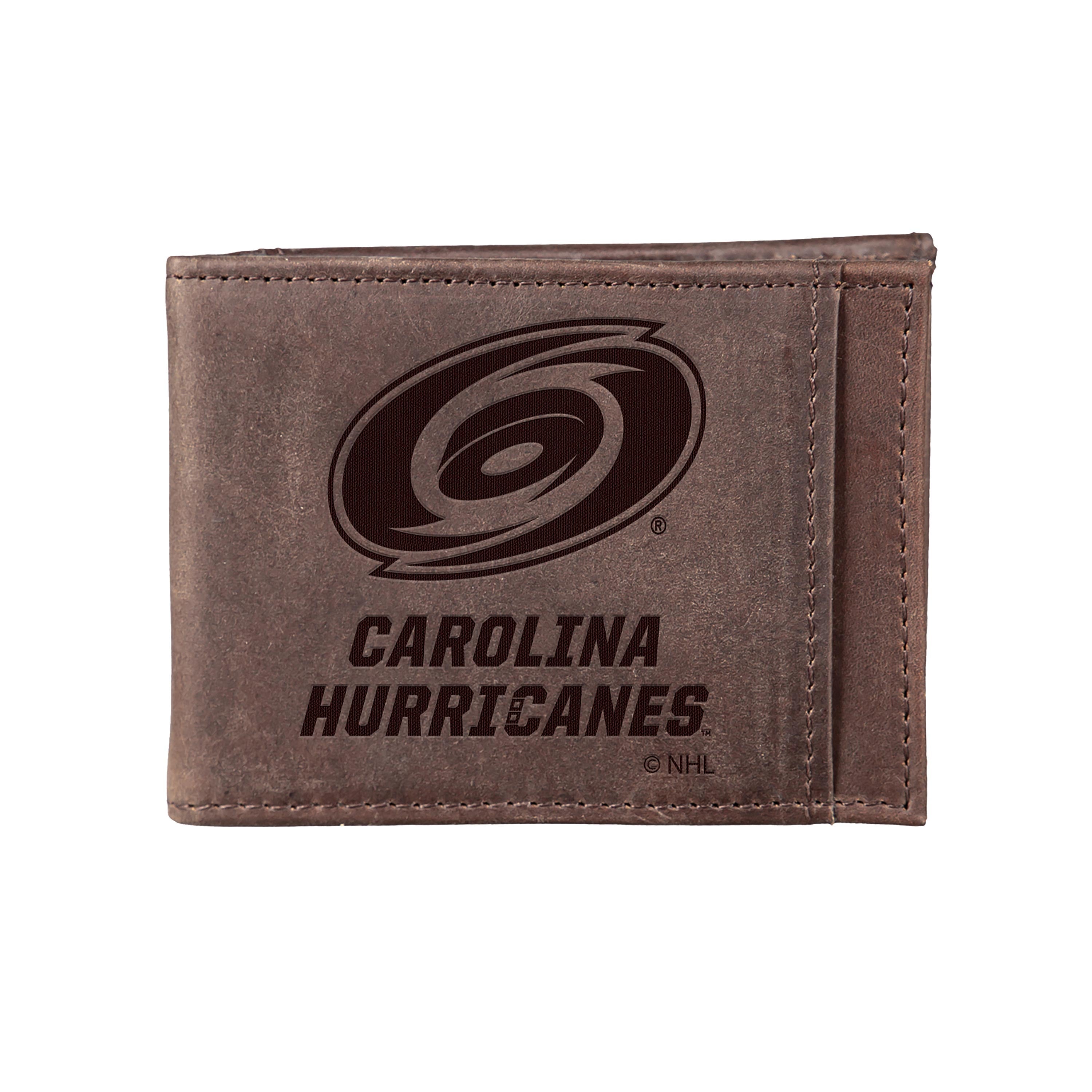 Front Pocket Wallet w/ RFID Blocking, Carolina Hurricanes, Brown - Sports Collectibles, Sports Memorabilia, Sports Fan Shop, Sports Gifts