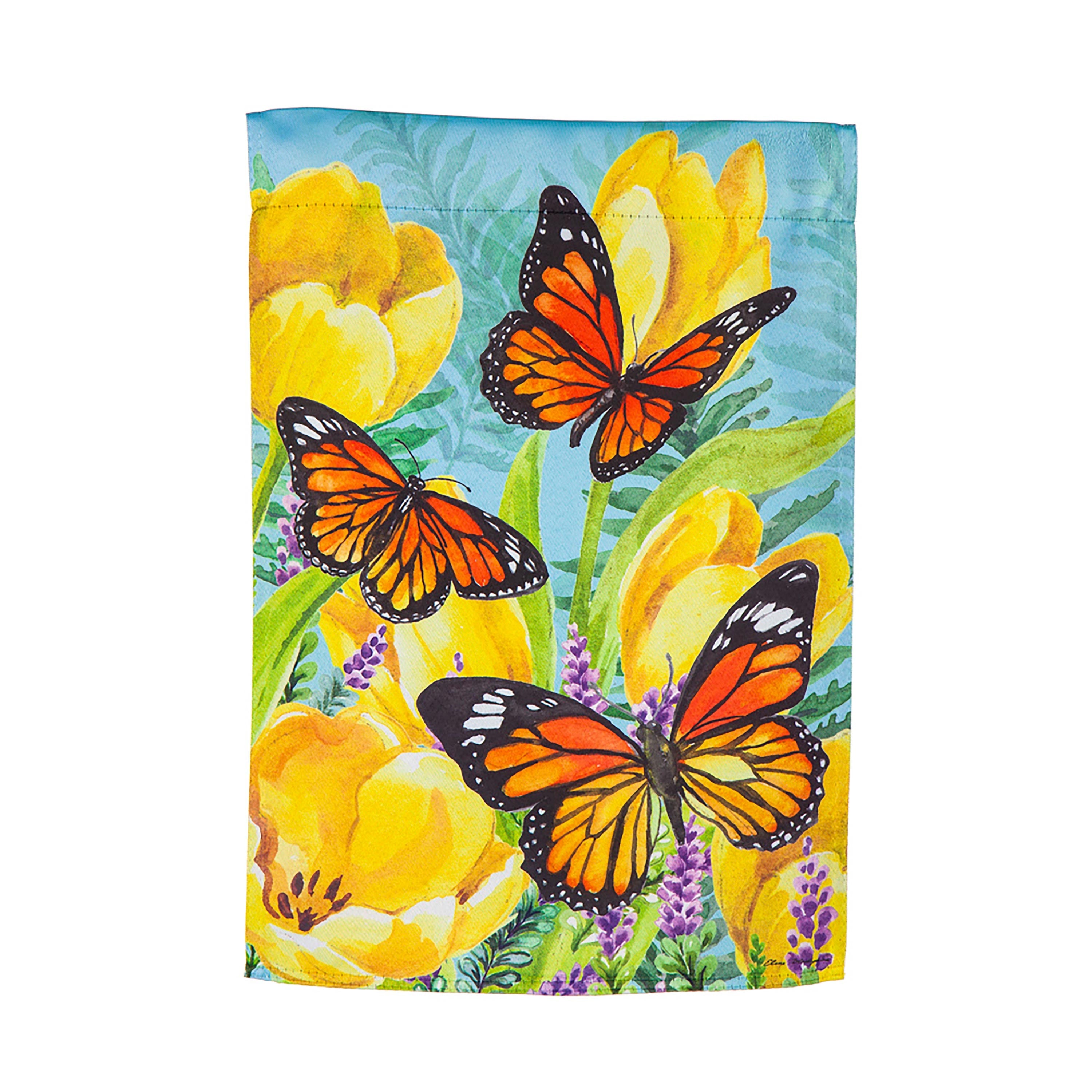 Tulip and Butterfly Garden Suede Flag - Sports Collectibles, Sports Memorabilia, Sports Fan Shop, Sports Gifts