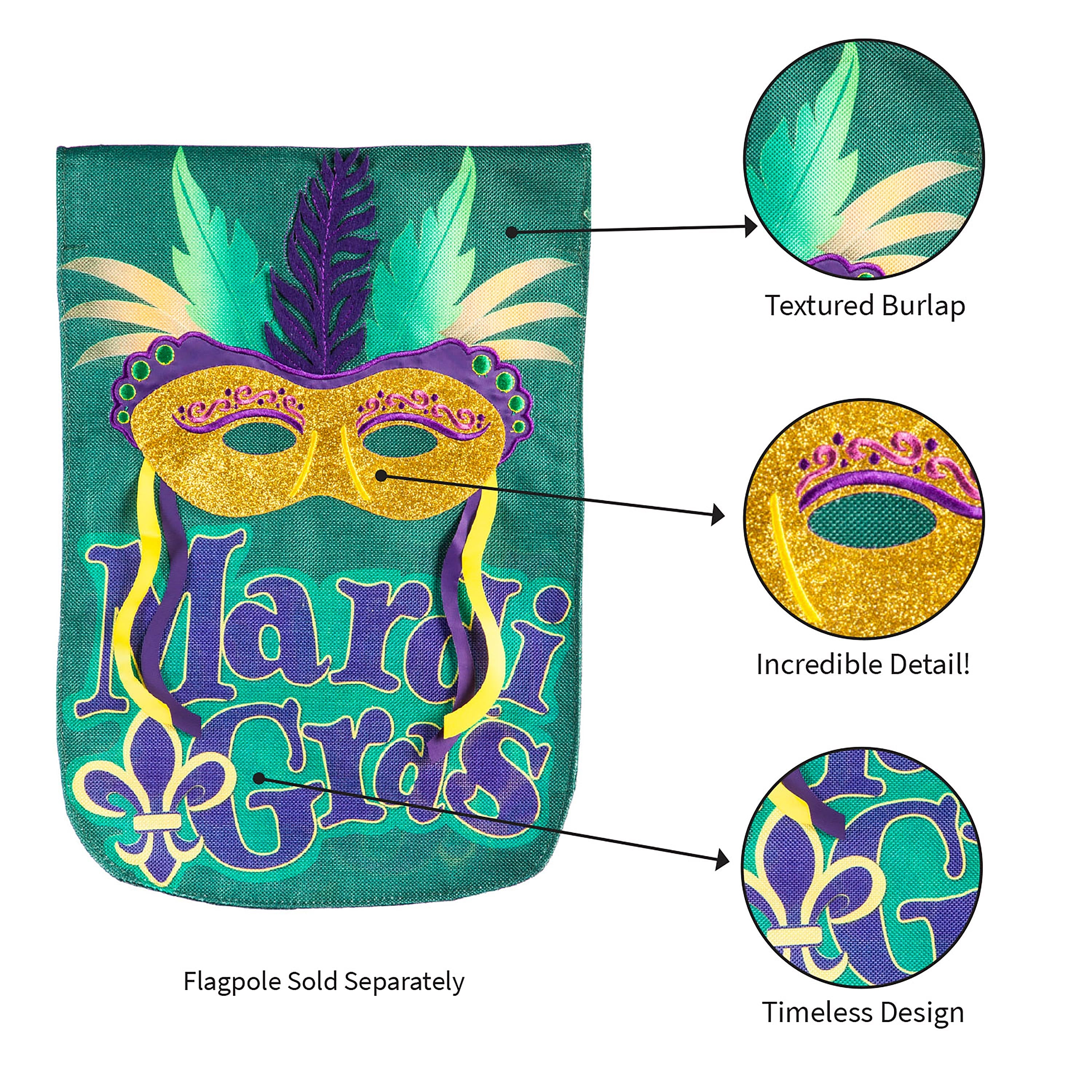 Mardi Gras Mask Garden Burlap Flag - Sports Collectibles, Sports Memorabilia, Sports Fan Shop, Sports Gifts