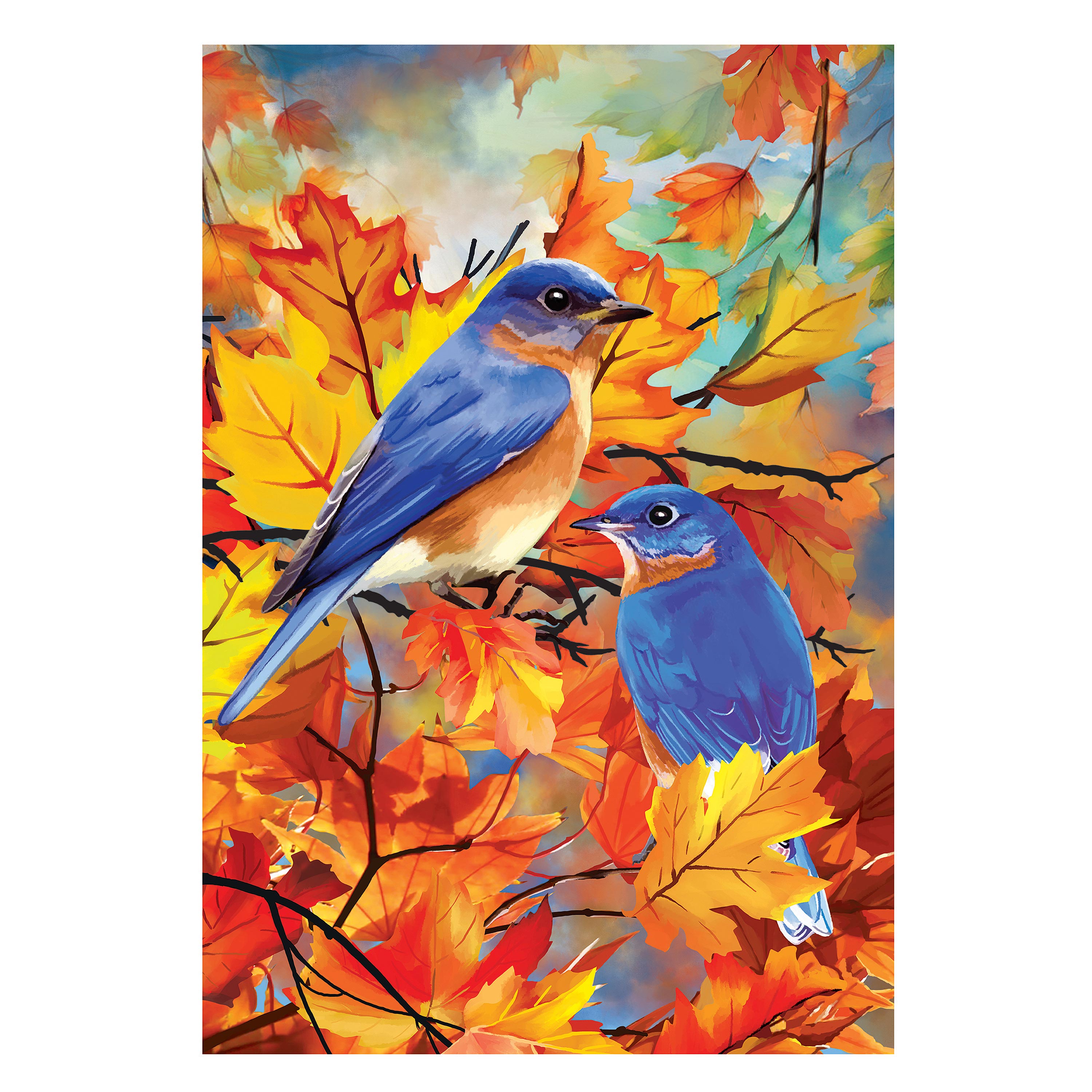 Bluebirds Among The Leaves Suede House Flag - Sports Collectibles, Sports Memorabilia, Sports Fan Shop, Sports Gifts