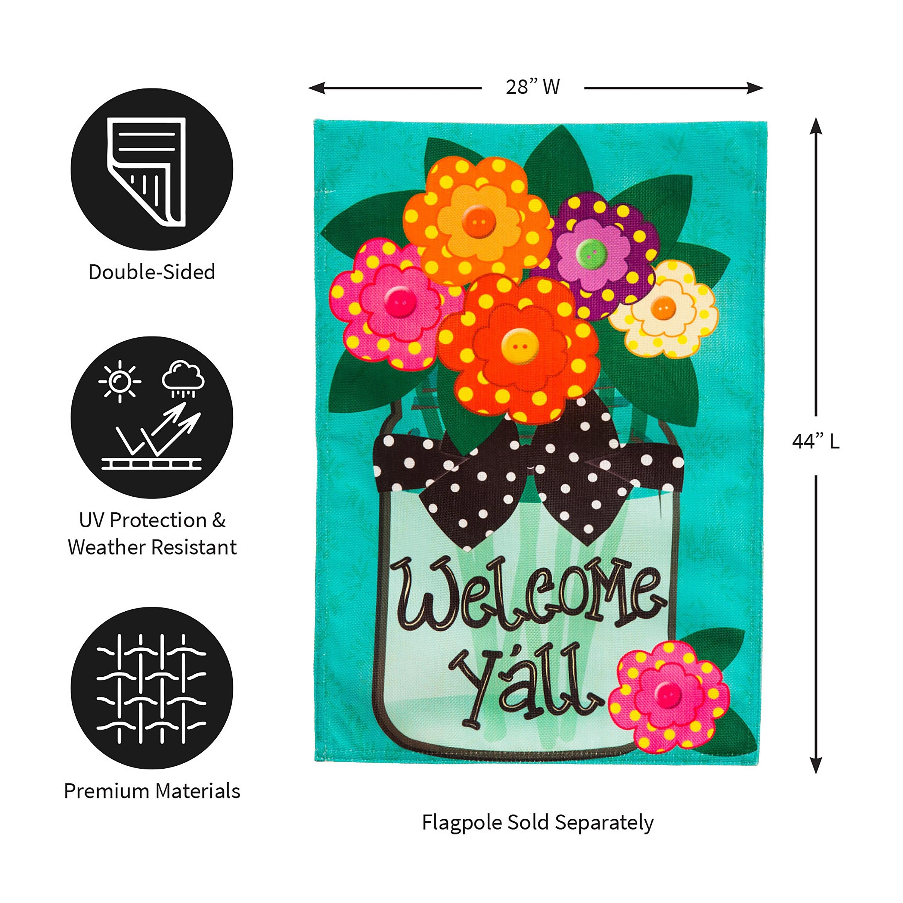Welcome Y'all Polka Dot Flowers House Burlap Flag - Sports Collectibles, Sports Memorabilia, Sports Fan Shop, Sports Gifts