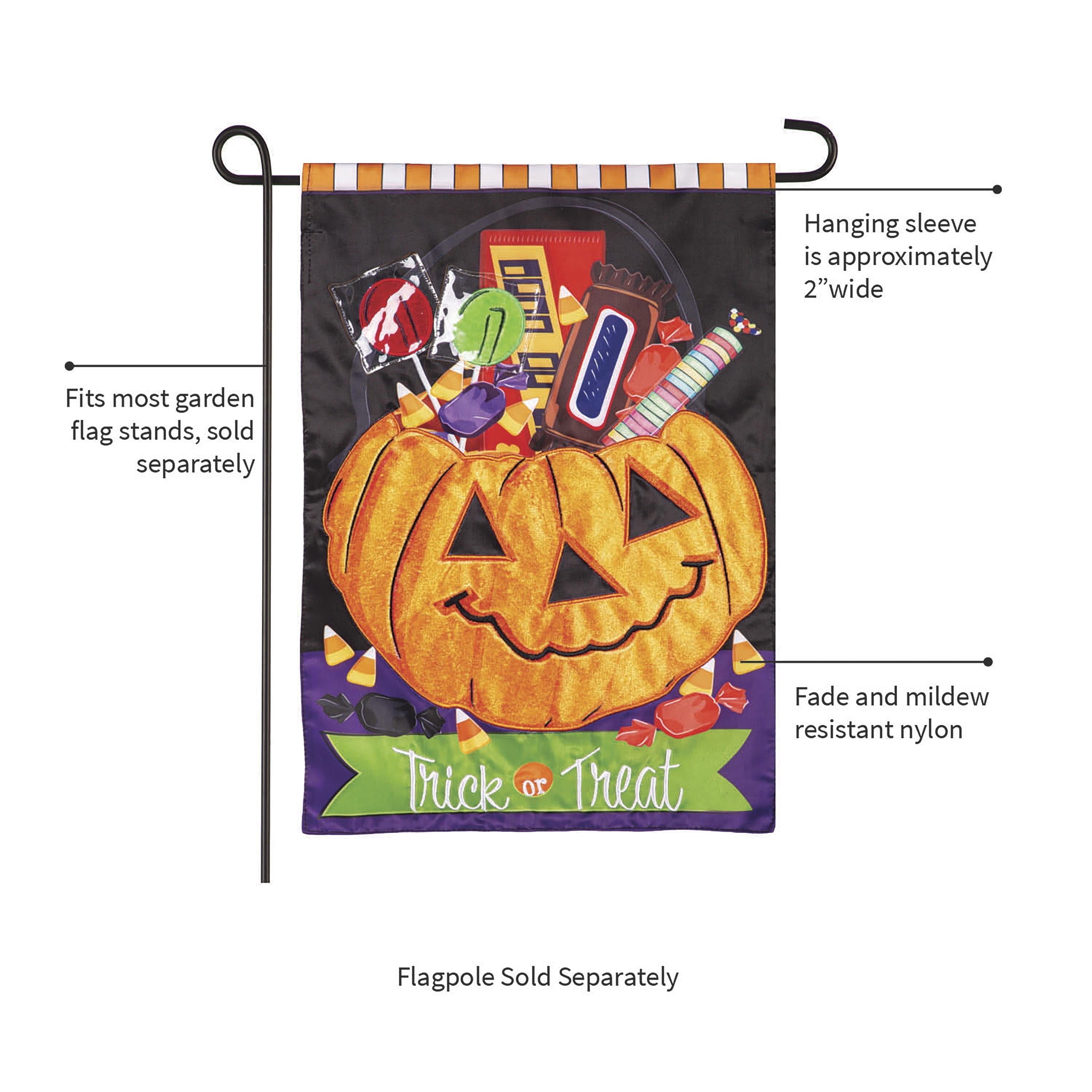 Trick or Treat Halloween Jack O'Lantern Pumpkin Bucket Applique Garden Flag - Sports Collectibles, Sports Memorabilia, Sports Fan Shop, Sports Gifts