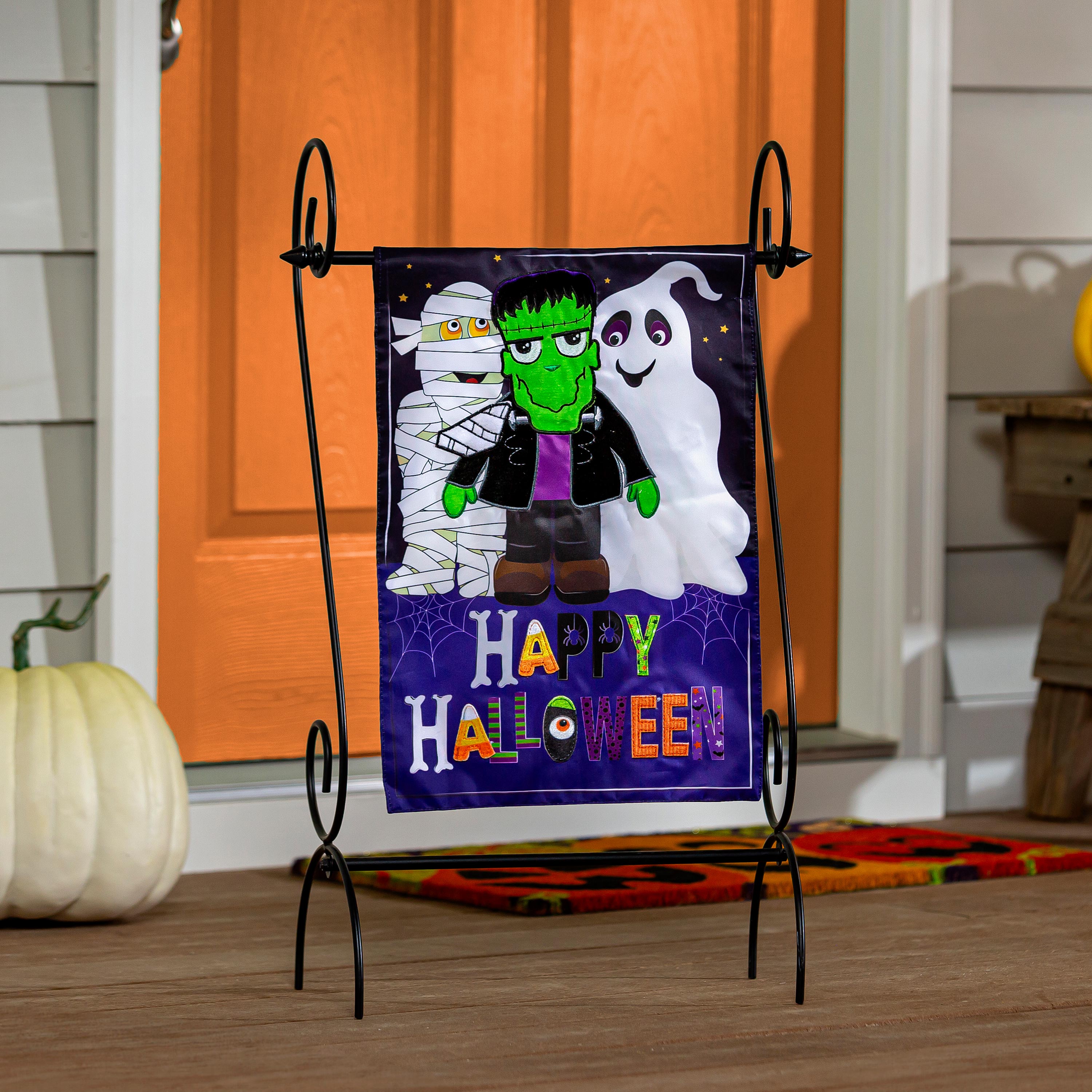 Happy Halloween Trio Applique Garden Flag - Sports Gifts, Sports Memorabilia, Sports Collectibles, Fan Shop