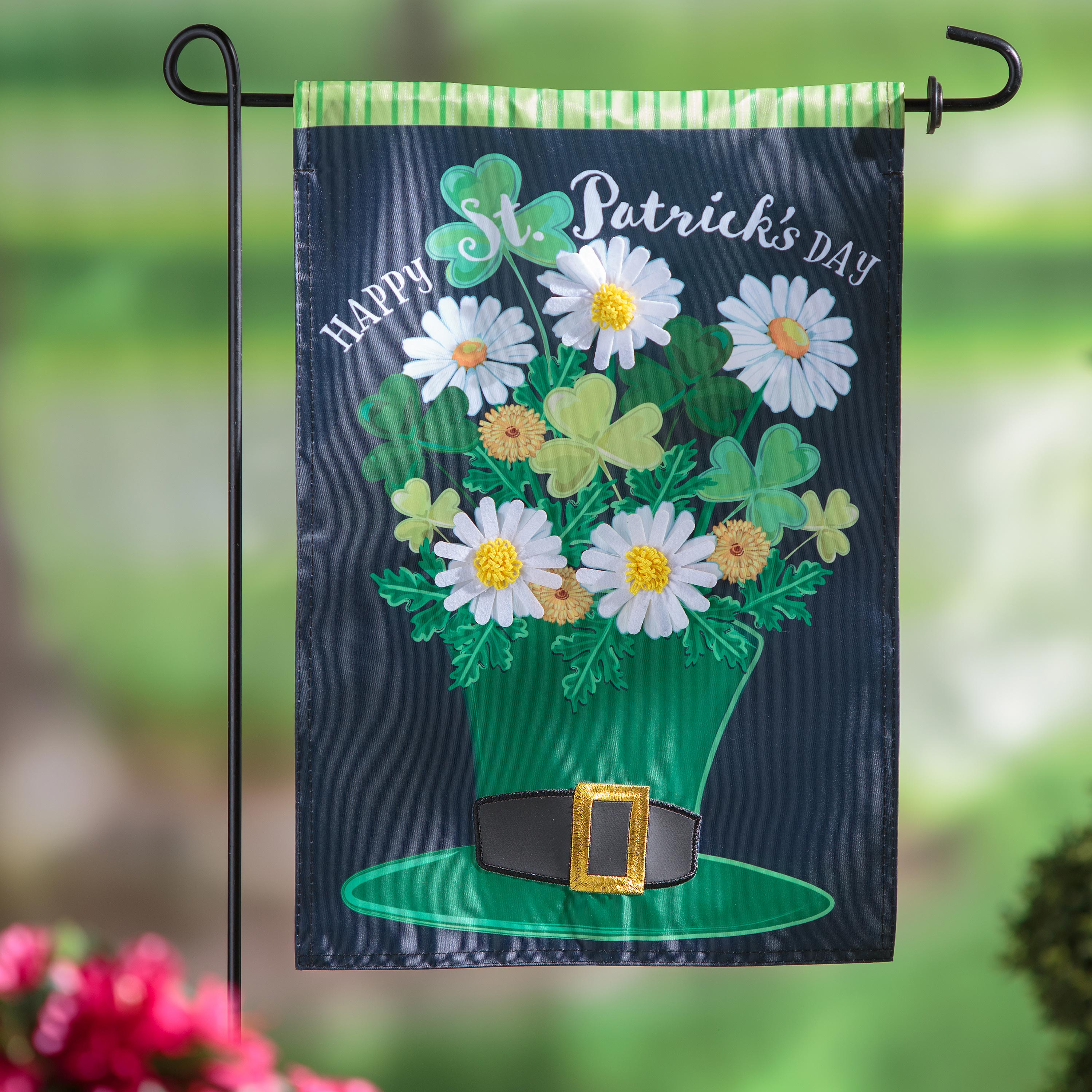 Happy St. Patrick's Day Floral Hat Applique Garden Flag - Sports Collectibles, Sports Memorabilia, Sports Fan Shop, Sports Gifts
