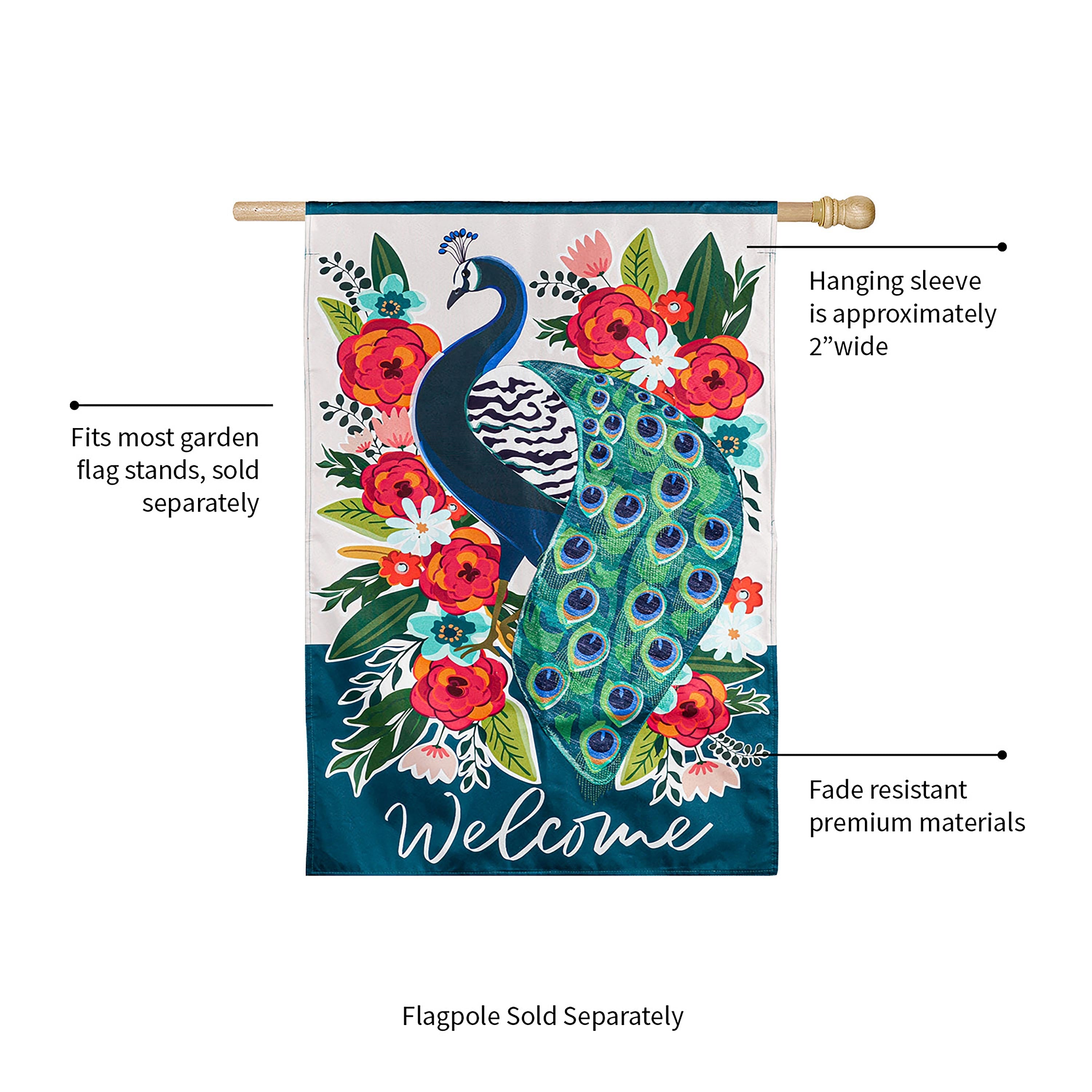 Floral Peacock House Linen Flag - Sports Collectibles, Sports Memorabilia, Sports Fan Shop, Sports Gifts