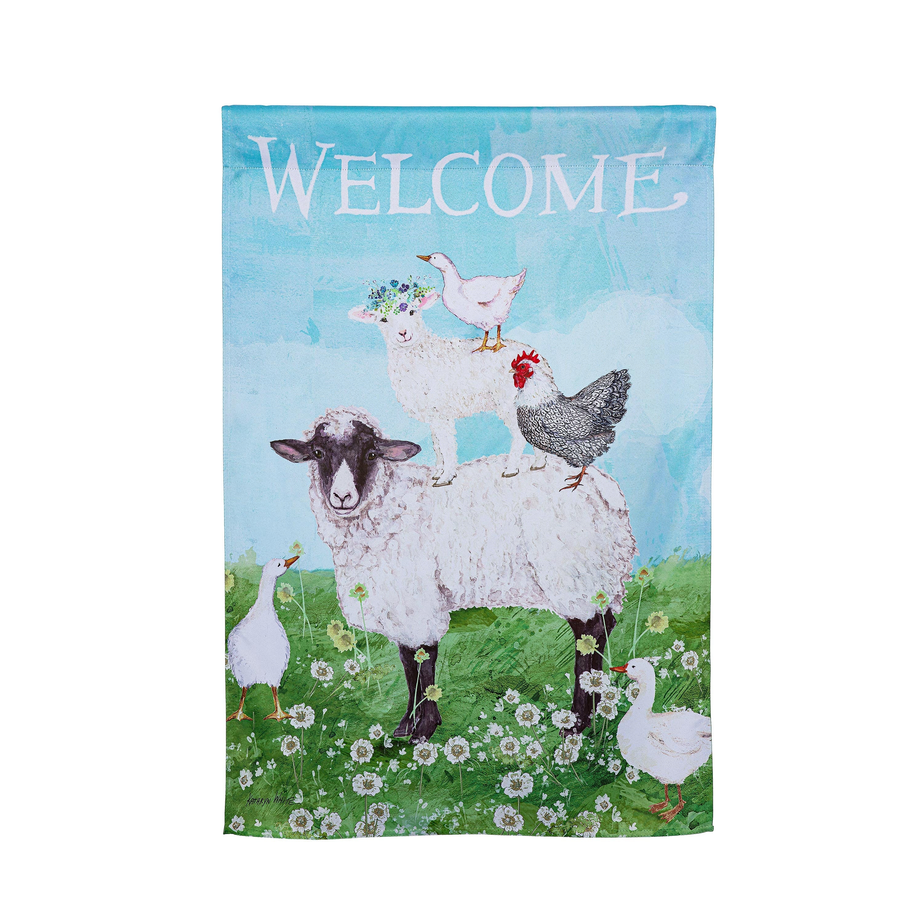 Welcome Farm Friends Suede House Flag - Sports Collectibles, Sports Memorabilia, Sports Fan Shop, Sports Gifts