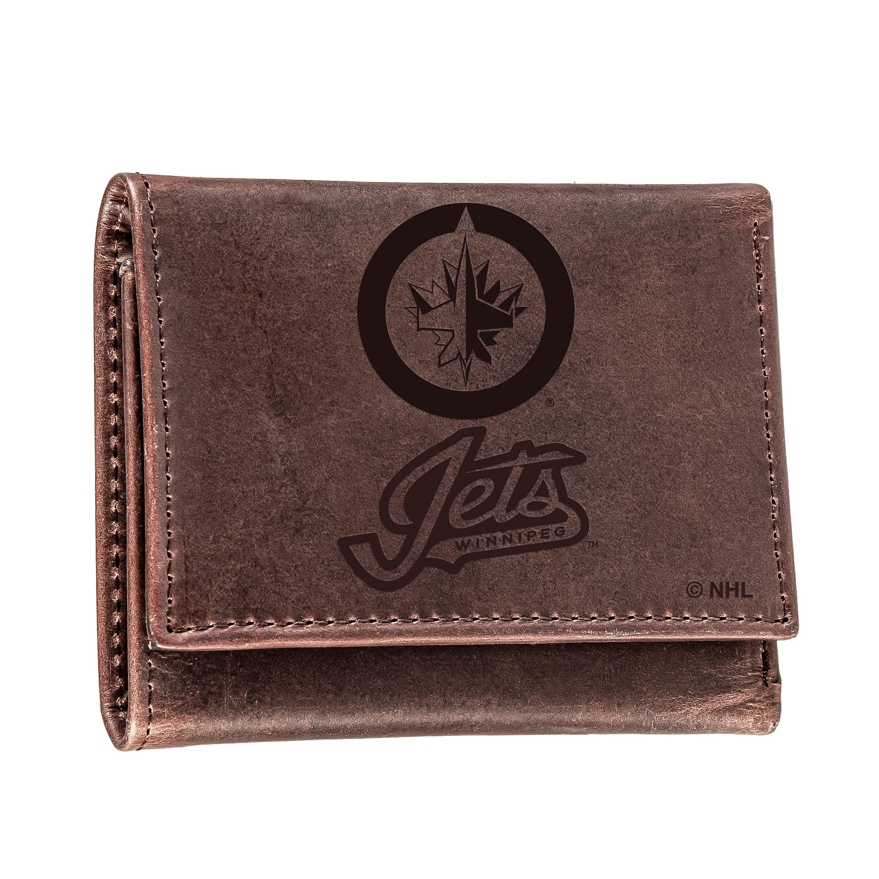 Winnipeg Jets, Tri-Fold Wallet, Brown, CH, 100% Genuine Leather - Sports Collectibles, Sports Memorabilia, Sports Fan Shop, Sports Gifts