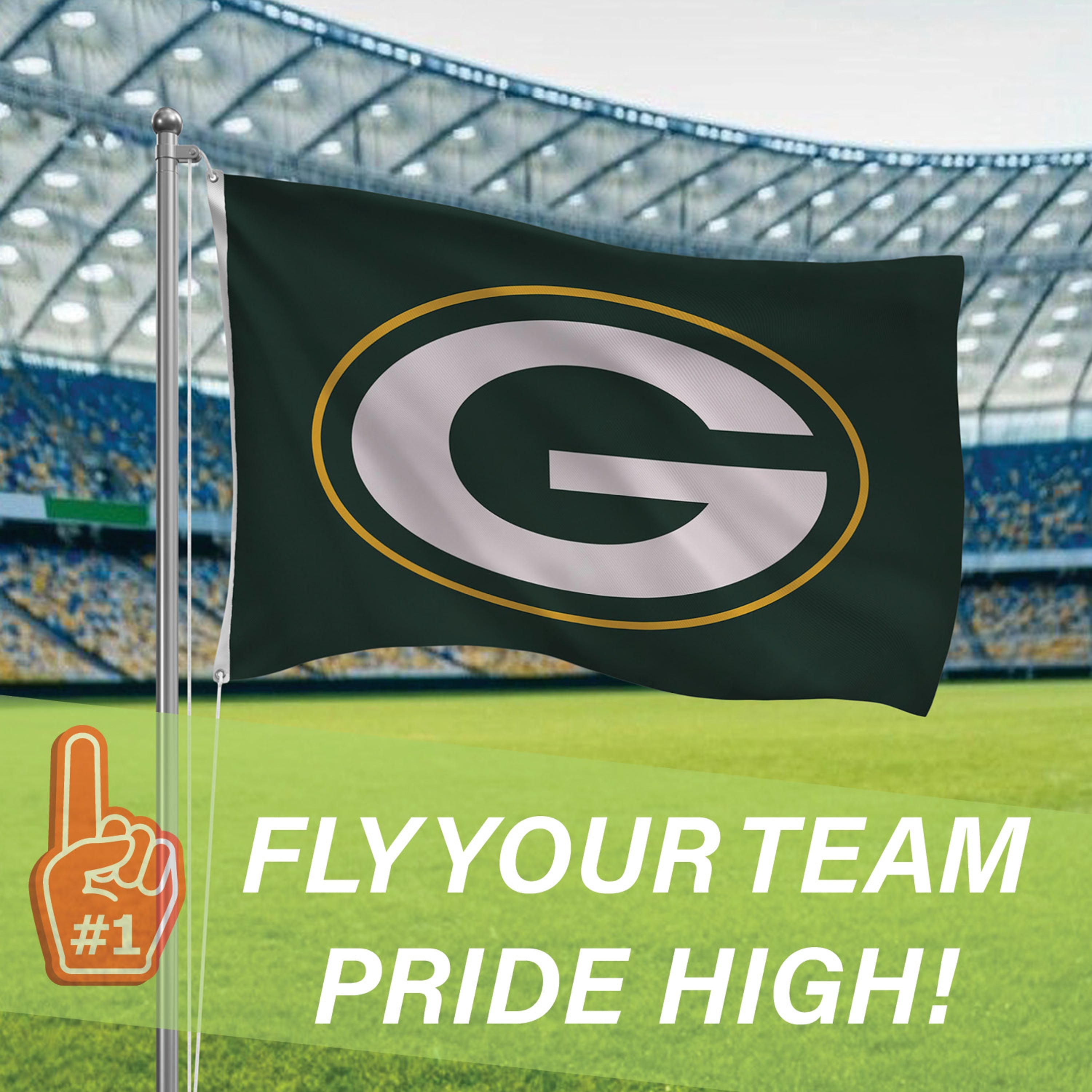 Green Bay Packers Single Sided Estate Flag with 2 Grommets, 3'x5' - Sports Gifts, Sports Memorabilia, Sports Collectibles, Fan Shop