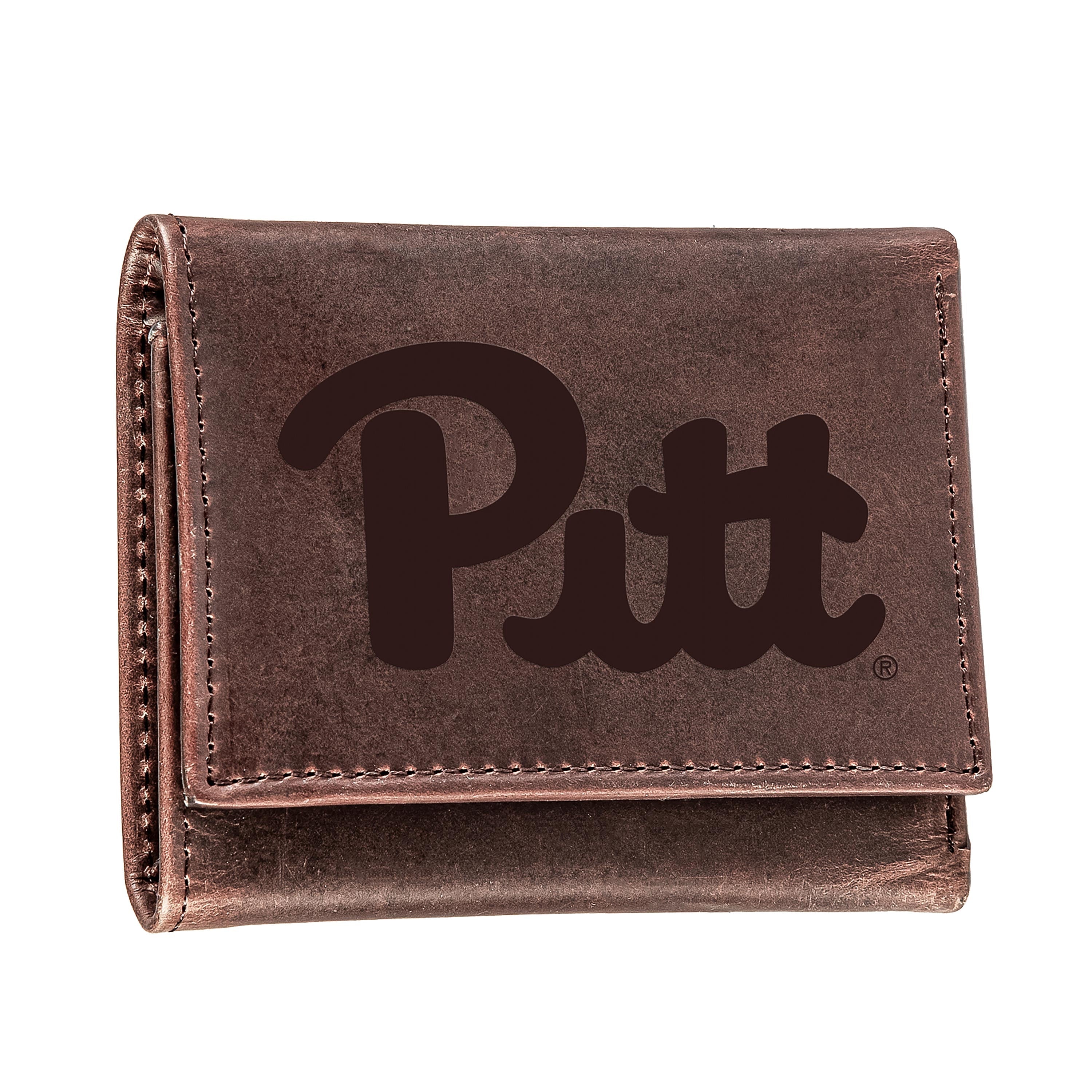 University of Pittsburgh, Tri-Fold Wallet, Brown, CH, 100% Genuine Leather - Sports Collectibles, Sports Memorabilia, Sports Fan Shop, Sports Gifts