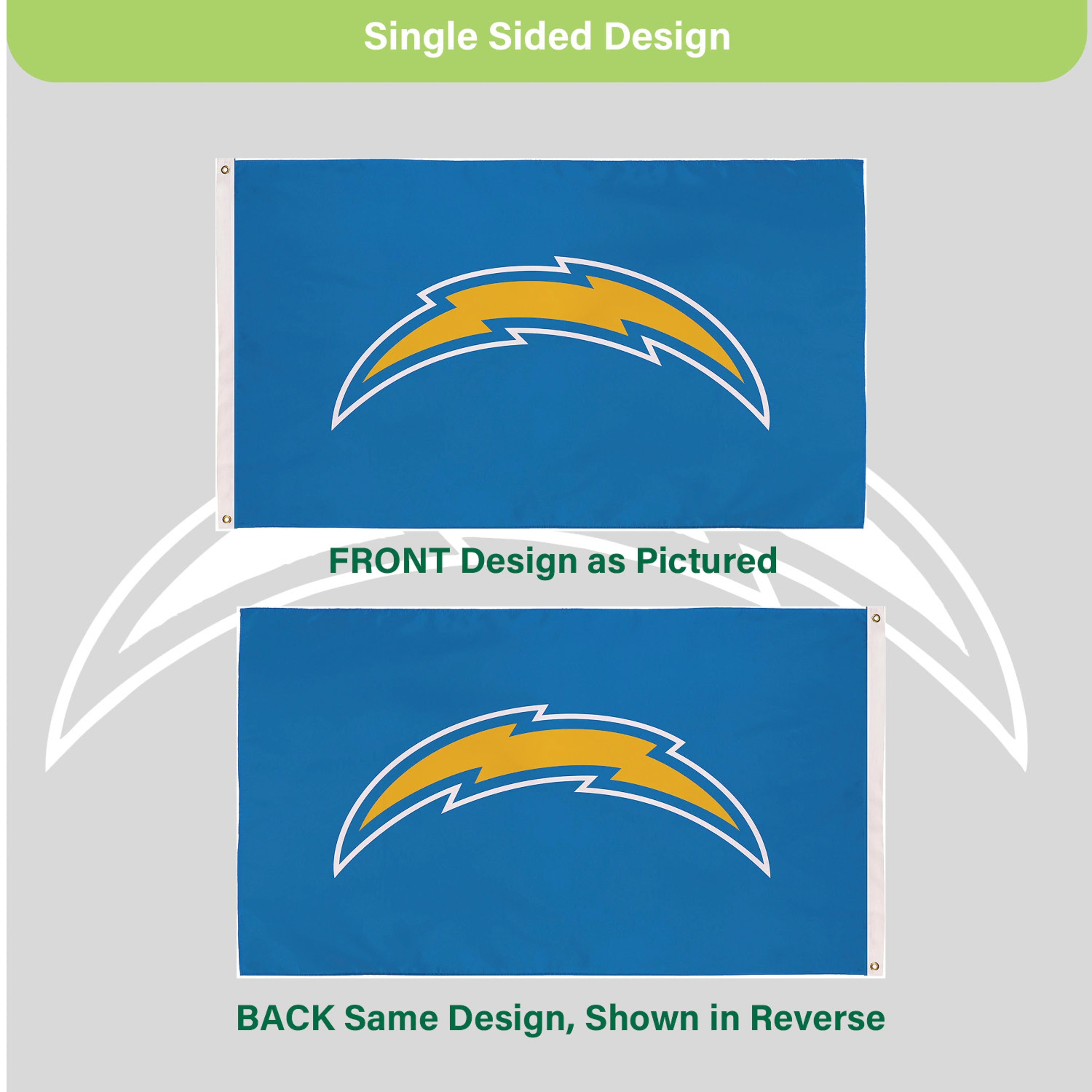Los Angeles Chargers Single Sided Estate Flag with 2 Grommets, 3'x5' - Sports Gifts, Sports Memorabilia, Sports Collectibles, Fan Shop