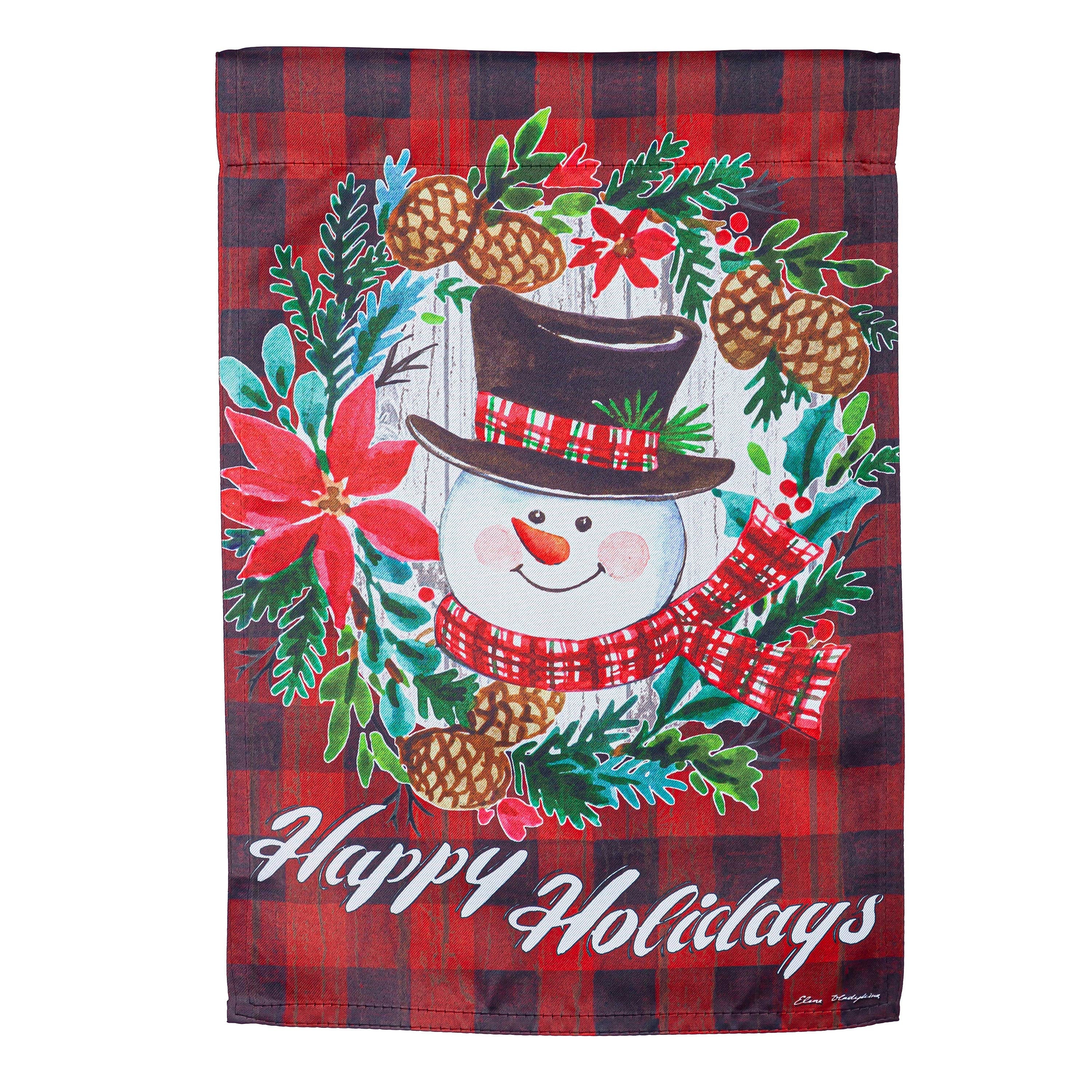 Happy Holiday Snowman Suede Garden Flag - Sports Gifts, Sports Memorabilia, Sports Collectibles, Fan Shop