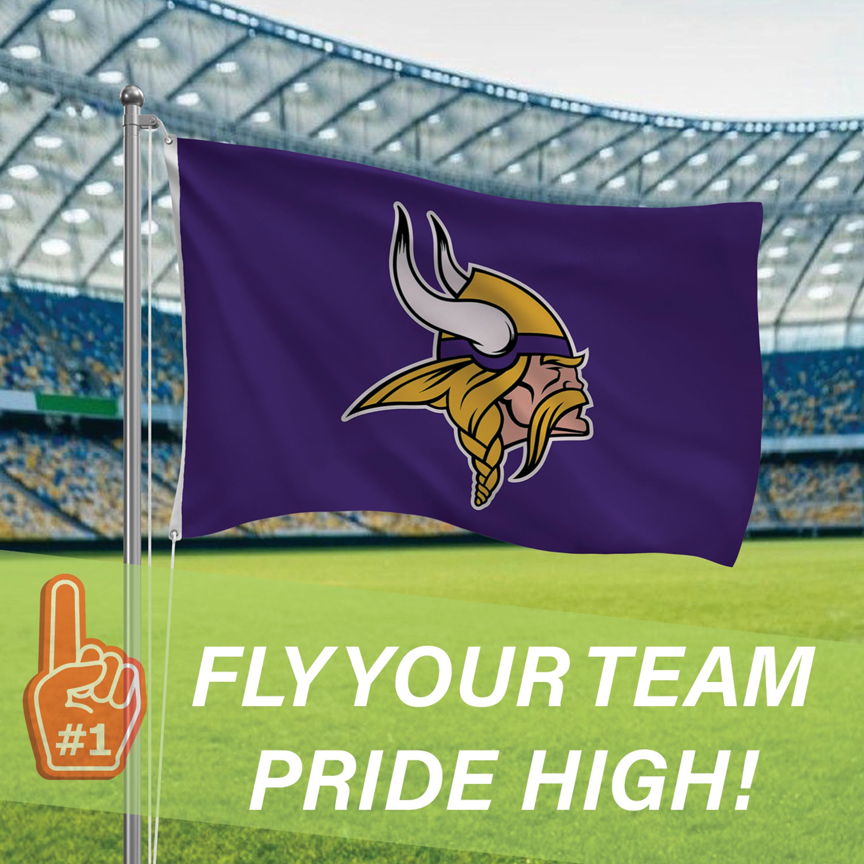 Minnesota Vikings Single Sided Estate Flag with 2 Grommets, 3'x5' - Sports Gifts, Sports Memorabilia, Sports Collectibles, Fan Shop