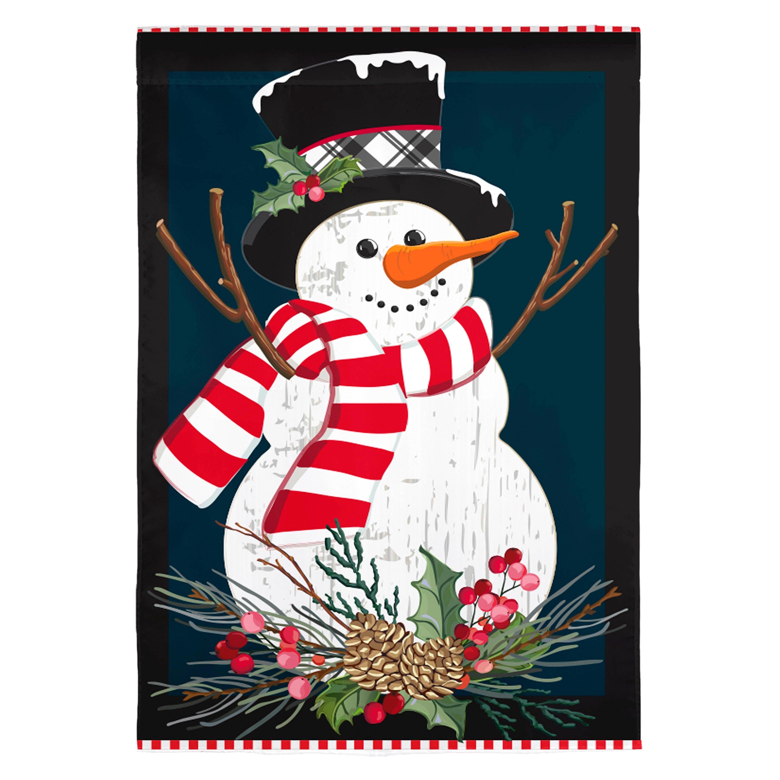 Holly Snowman Burlap House Flag - Sports Collectibles, Sports Memorabilia, Sports Fan Shop, Sports Gifts