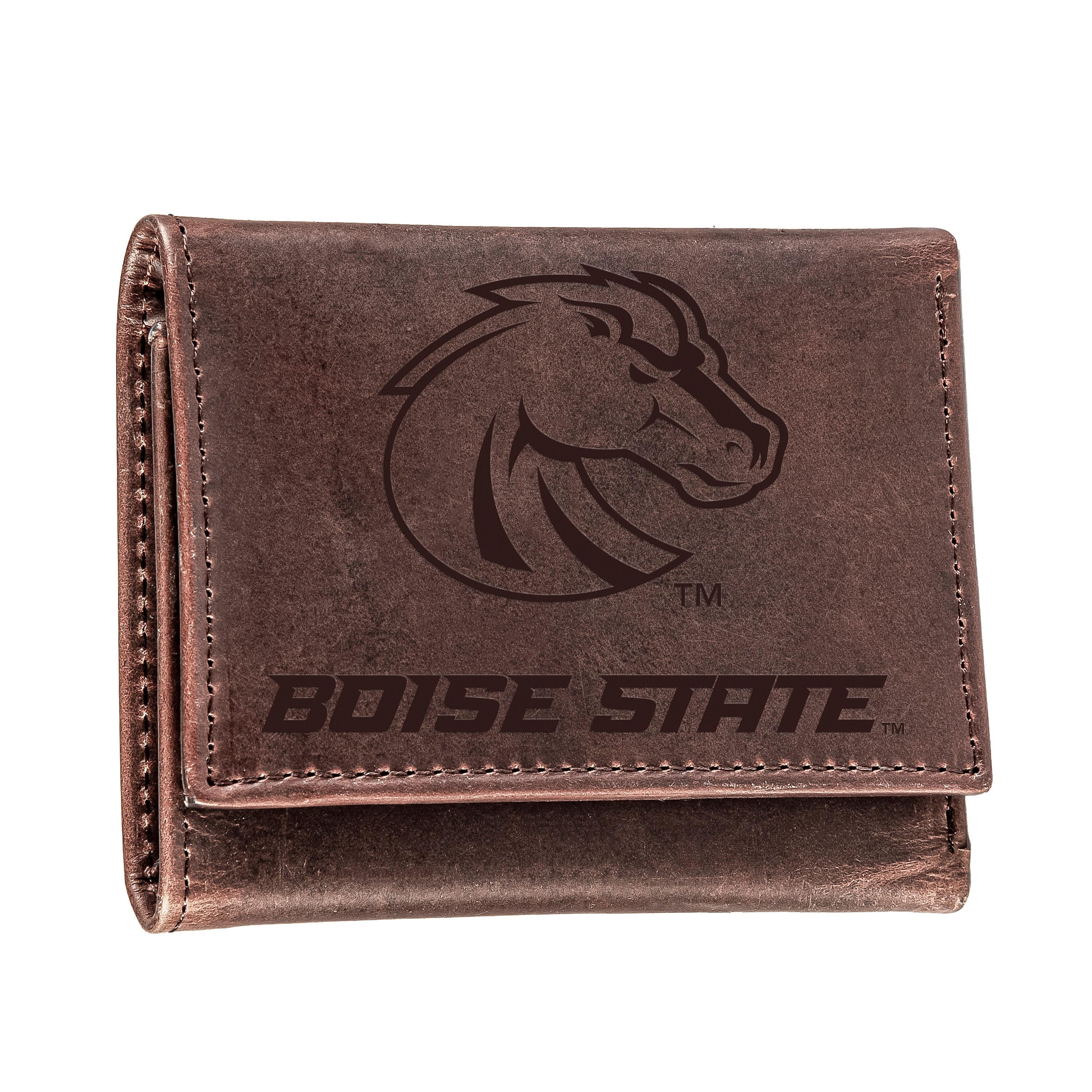 Boise State University, Tri-Fold Wallet, Brown, CH, 100% Genuine Leather - Sports Collectibles, Sports Memorabilia, Sports Fan Shop, Sports Gifts