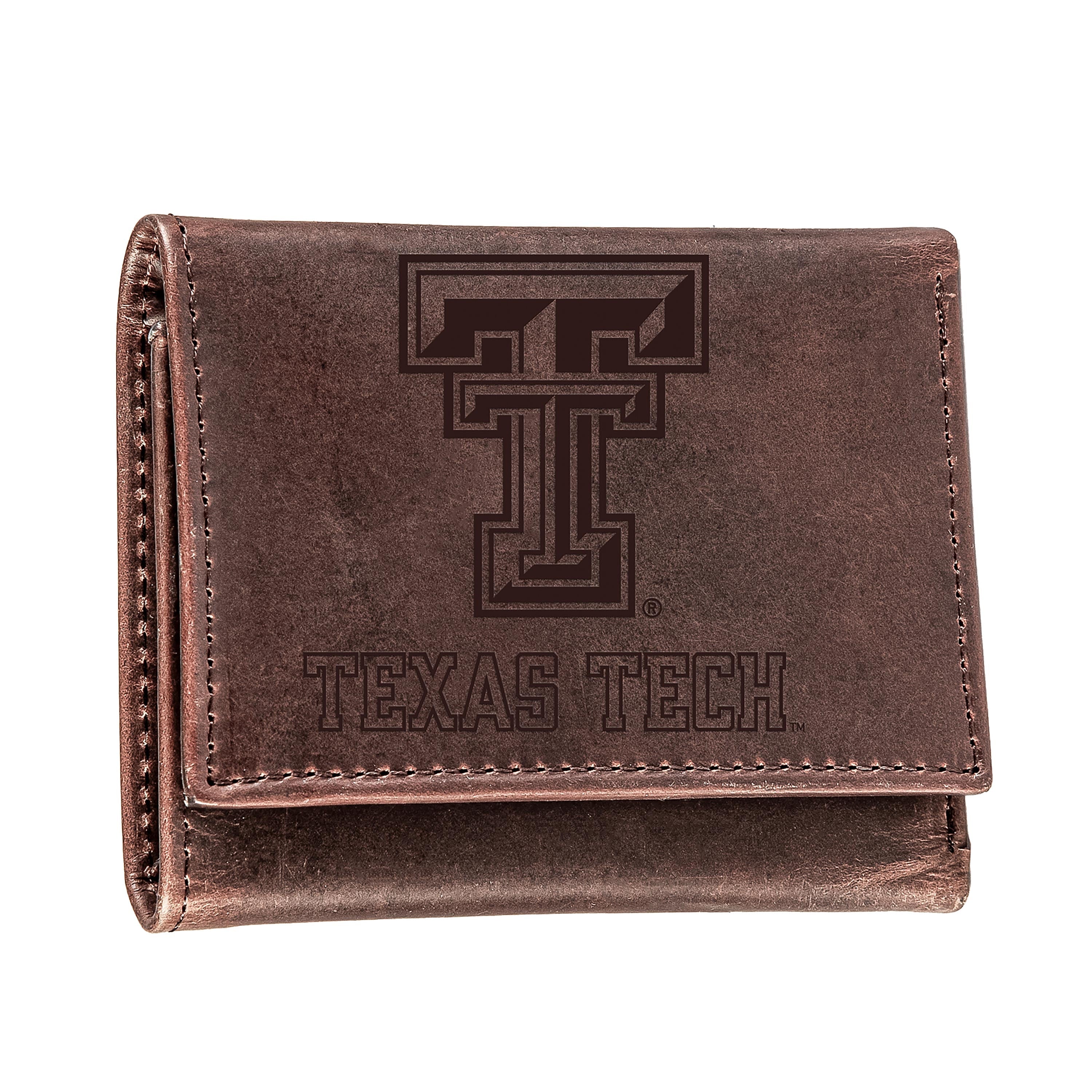 Texas Tech, Tri-Fold Wallet, Brown, CH, 100% Genuine Leather - Sports Collectibles, Sports Memorabilia, Sports Fan Shop, Sports Gifts
