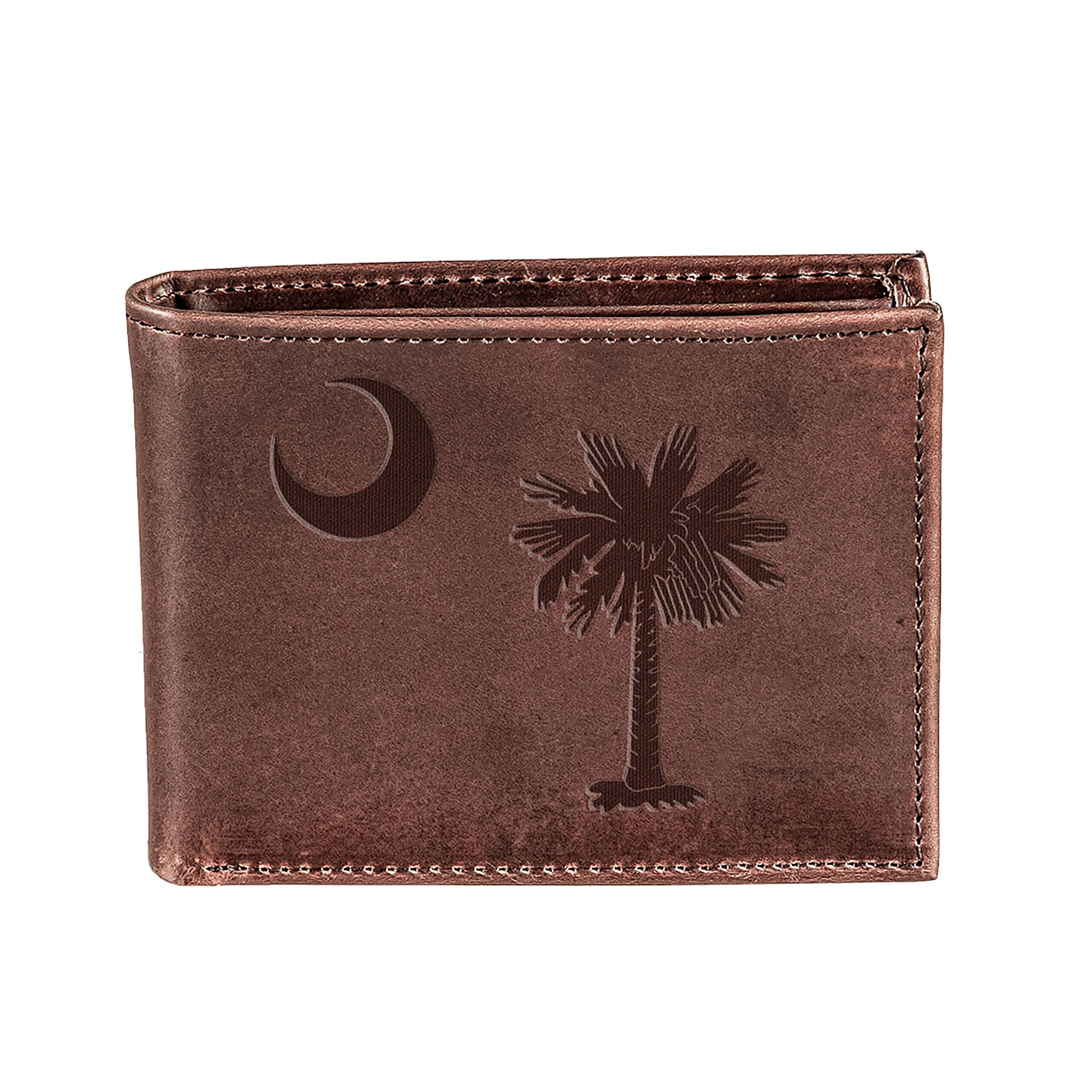Bi-Fold Wallet, Brown, CH, 100% Genuine Leather, South Carolina State Flag Logo - Sports Collectibles, Sports Memorabilia, Sports Fan Shop, Sports Gifts