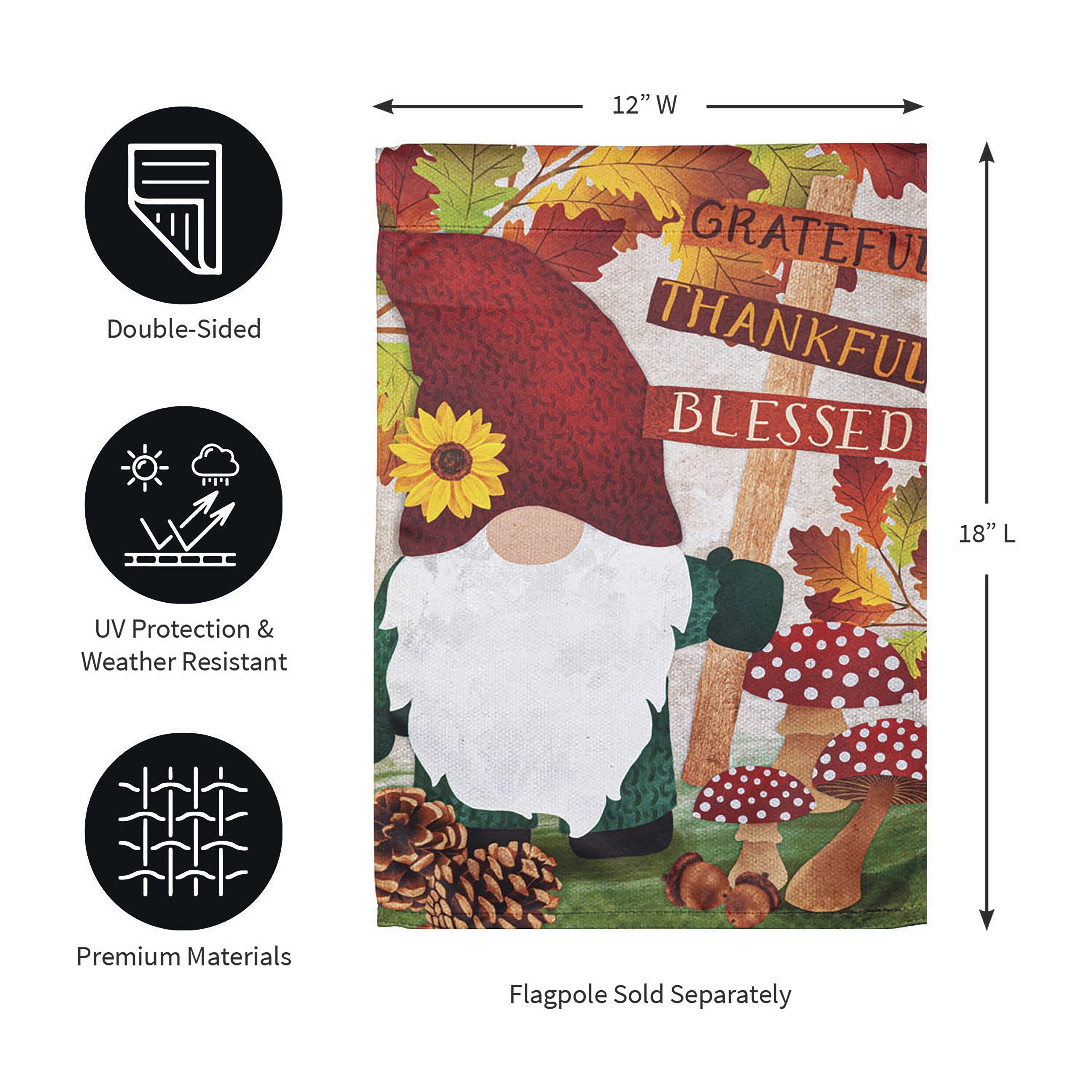 Grateful Fall Gnome Garden Suede Flag - Sports Collectibles, Sports Memorabilia, Sports Fan Shop, Sports Gifts