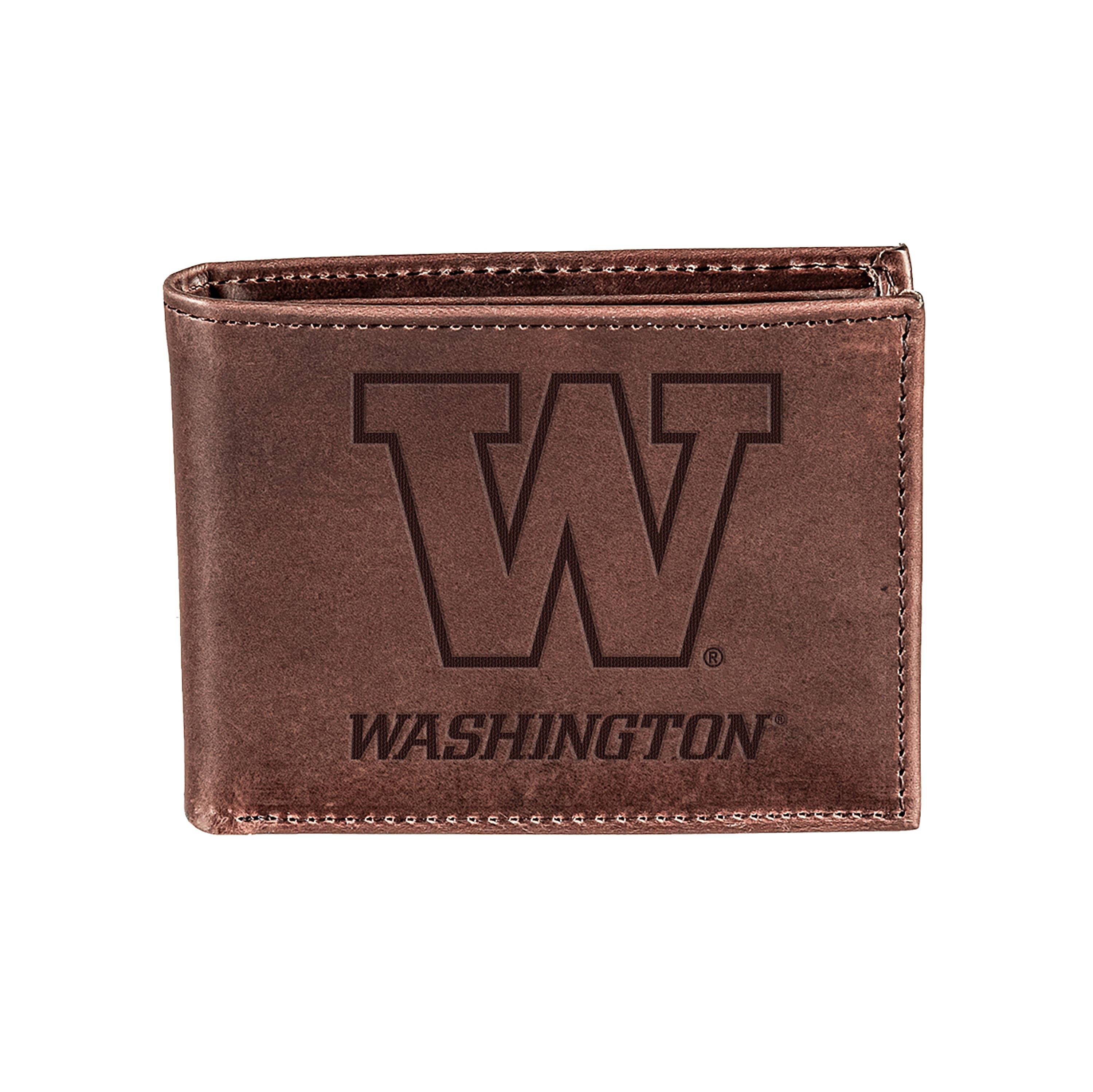 University of Washington, Bi-Fold Wallet, Brown, CH, 100% Genuine Leather - Sports Collectibles, Sports Memorabilia, Sports Fan Shop, Sports Gifts