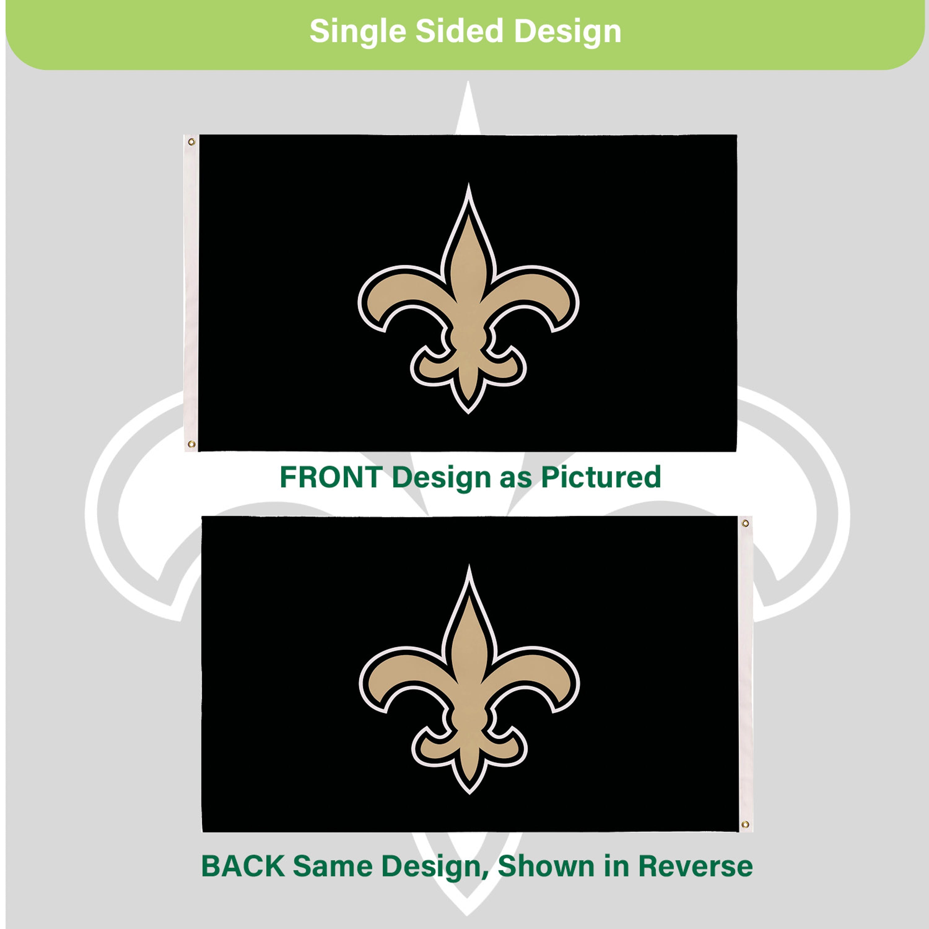 New Orleans Saints Single Sided Estate Flag with 2 Grommets, 3'x5' - Sports Gifts, Sports Memorabilia, Sports Collectibles, Fan Shop