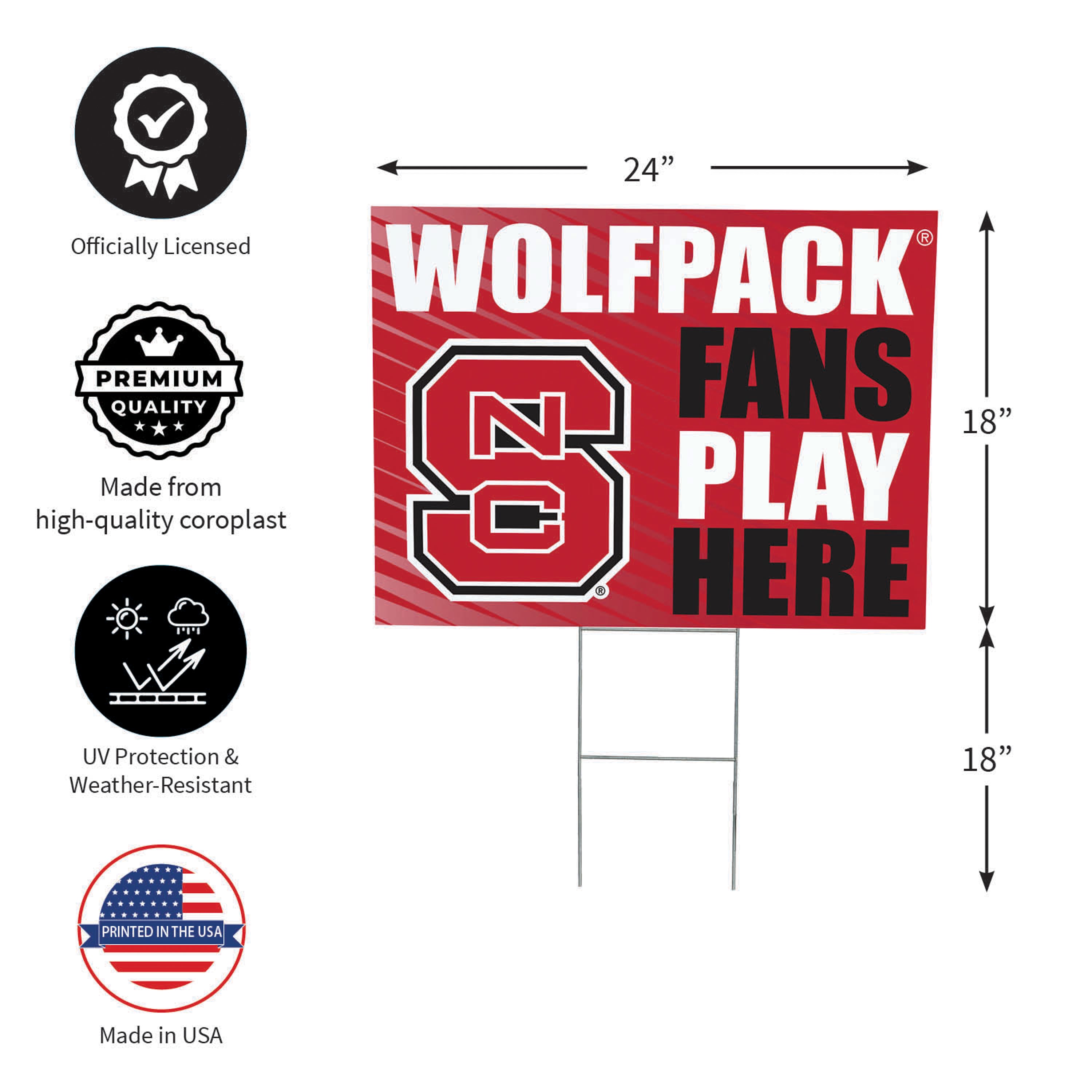 North Carolina State University Coroplast Yard Sign "Fans Play Here" - Sports Collectibles, Sports Memorabilia, Sports Fan Shop, Sports Gifts