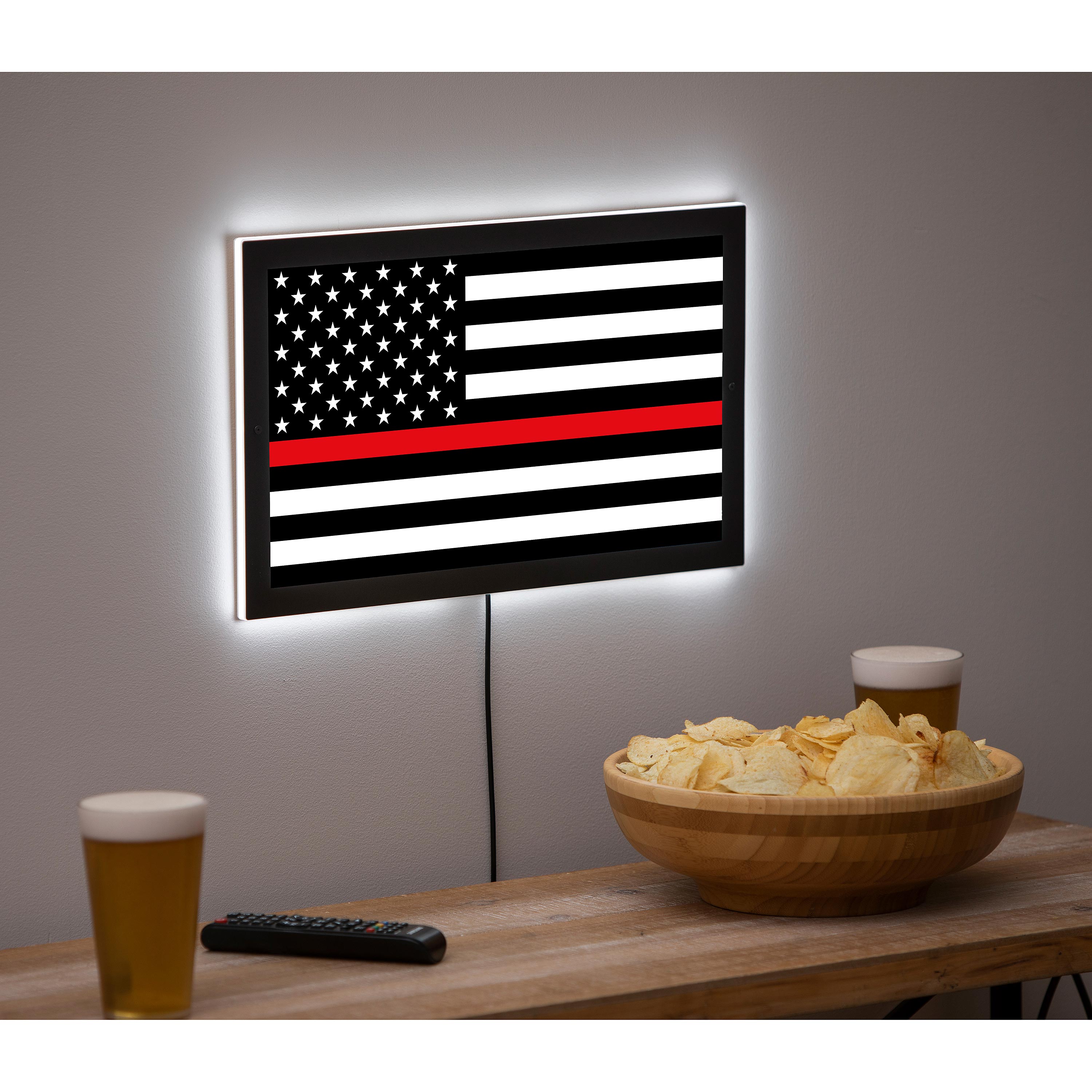 LED Wall Decor, Edgelite, Rectangle, First Responder Flag, Fire - Sports Collectibles, Sports Memorabilia, Sports Fan Shop, Sports Gifts