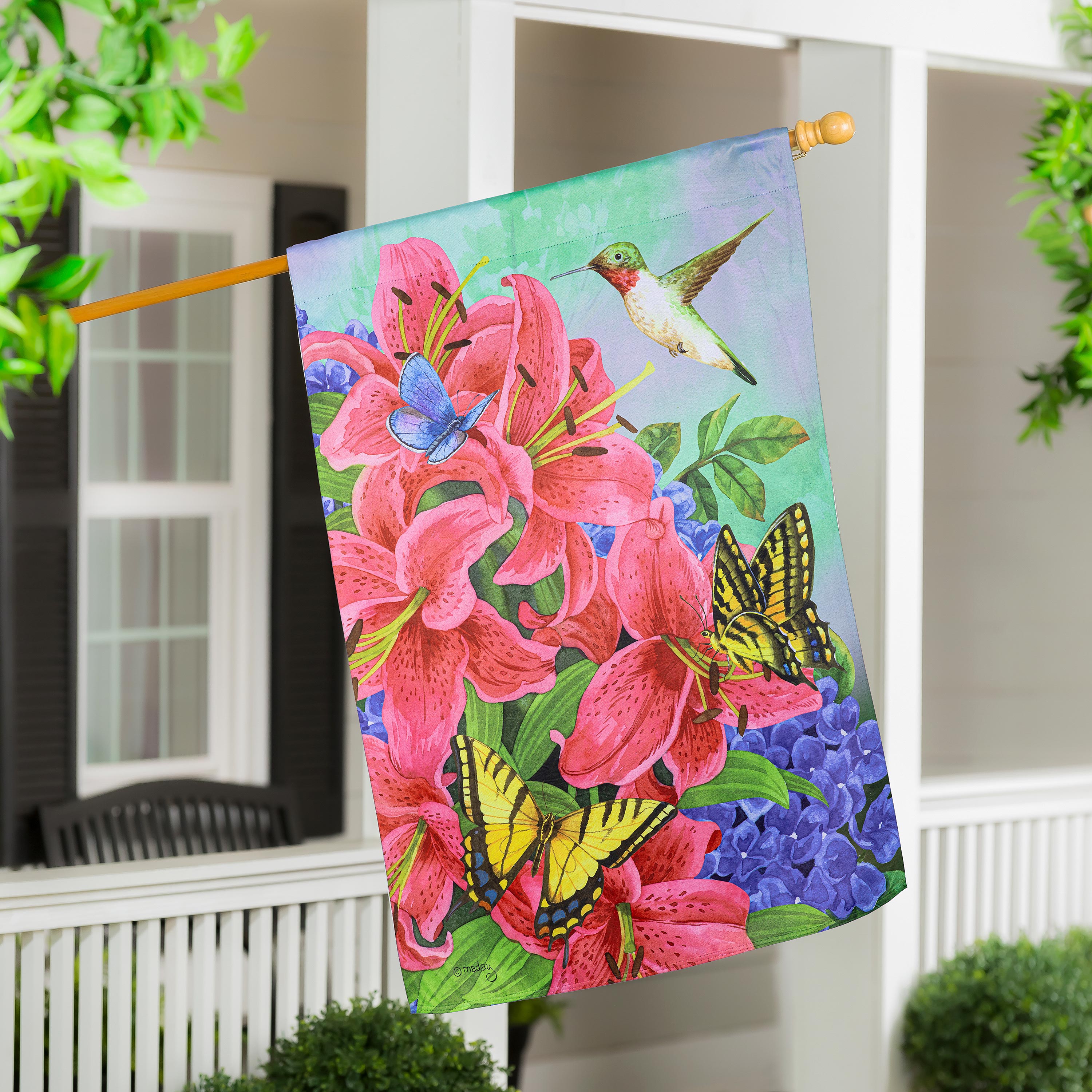 Swallowtail and Hummingbird Suede House Flag - Sports Collectibles, Sports Memorabilia, Sports Fan Shop, Sports Gifts