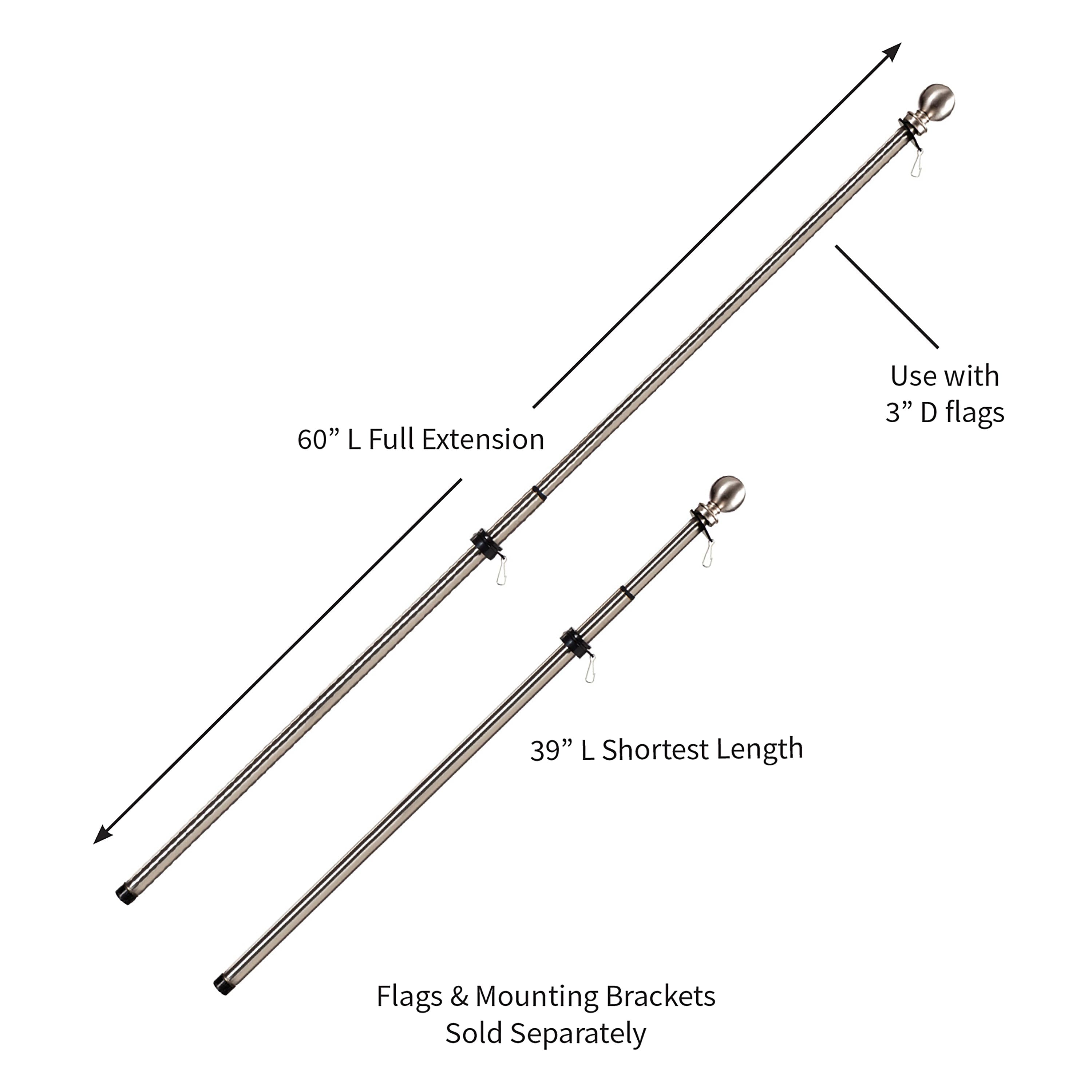 Extendable Metal House Flag Pole, Silver - Sports Collectibles, Sports Memorabilia, Sports Fan Shop, Sports Gifts