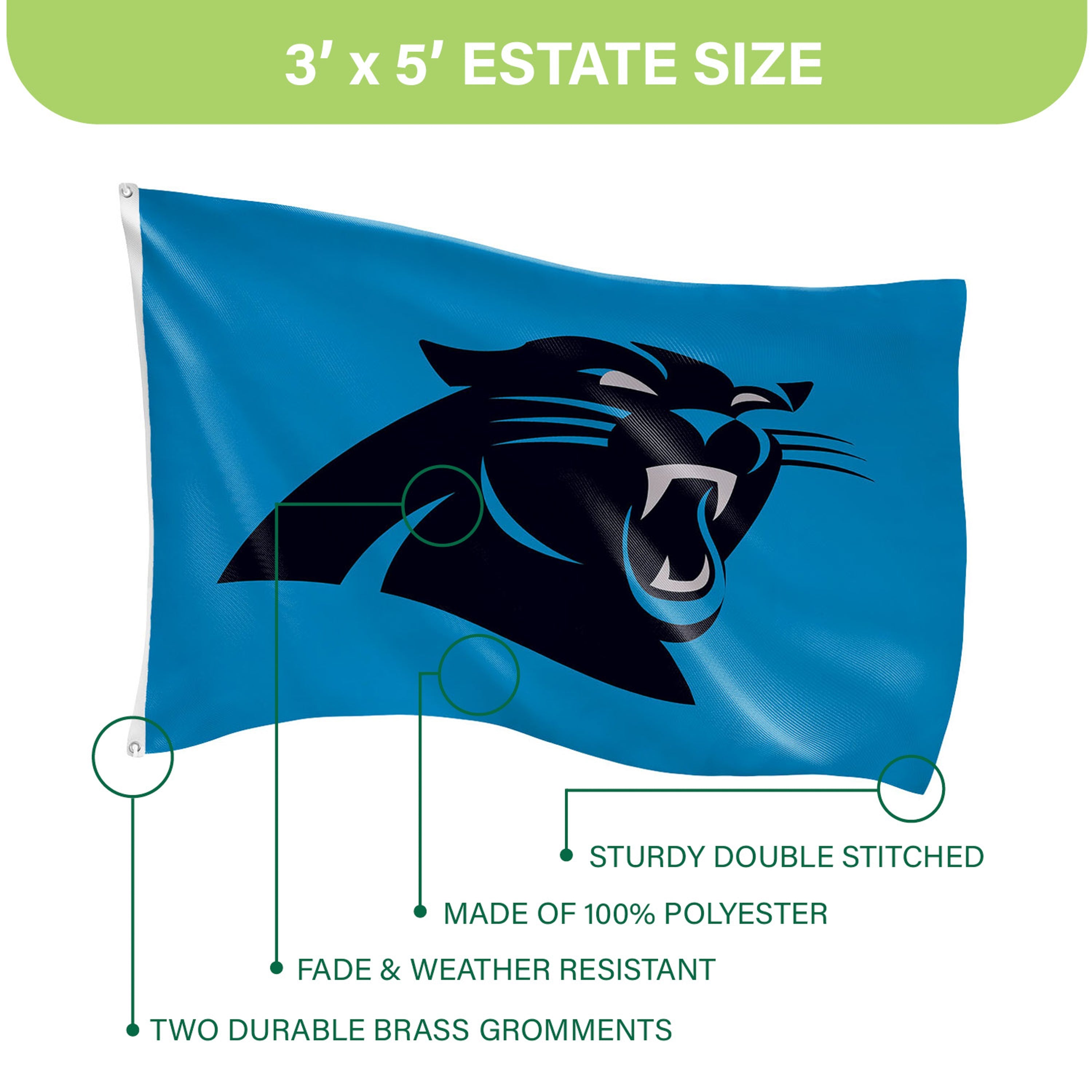 3'x5' Single Sided Flag w/ 2 Grommets, Carolina Panthers - Sports Gifts, Sports Memorabilia, Sports Collectibles, Fan Shop