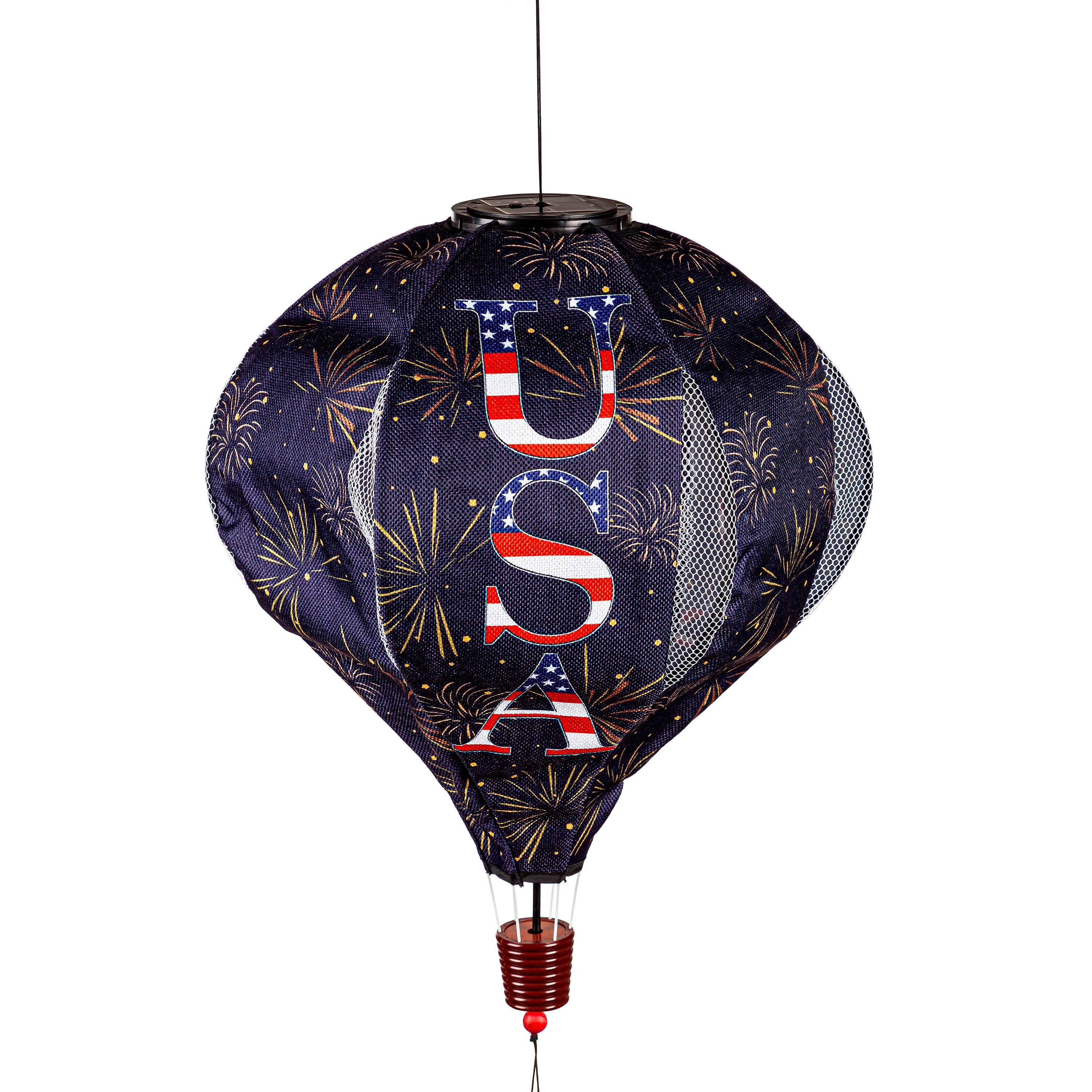 God Bless the USA Solar Lit Burlap Balloon Spinner - Sports Collectibles, Sports Memorabilia, Sports Fan Shop, Sports Gifts