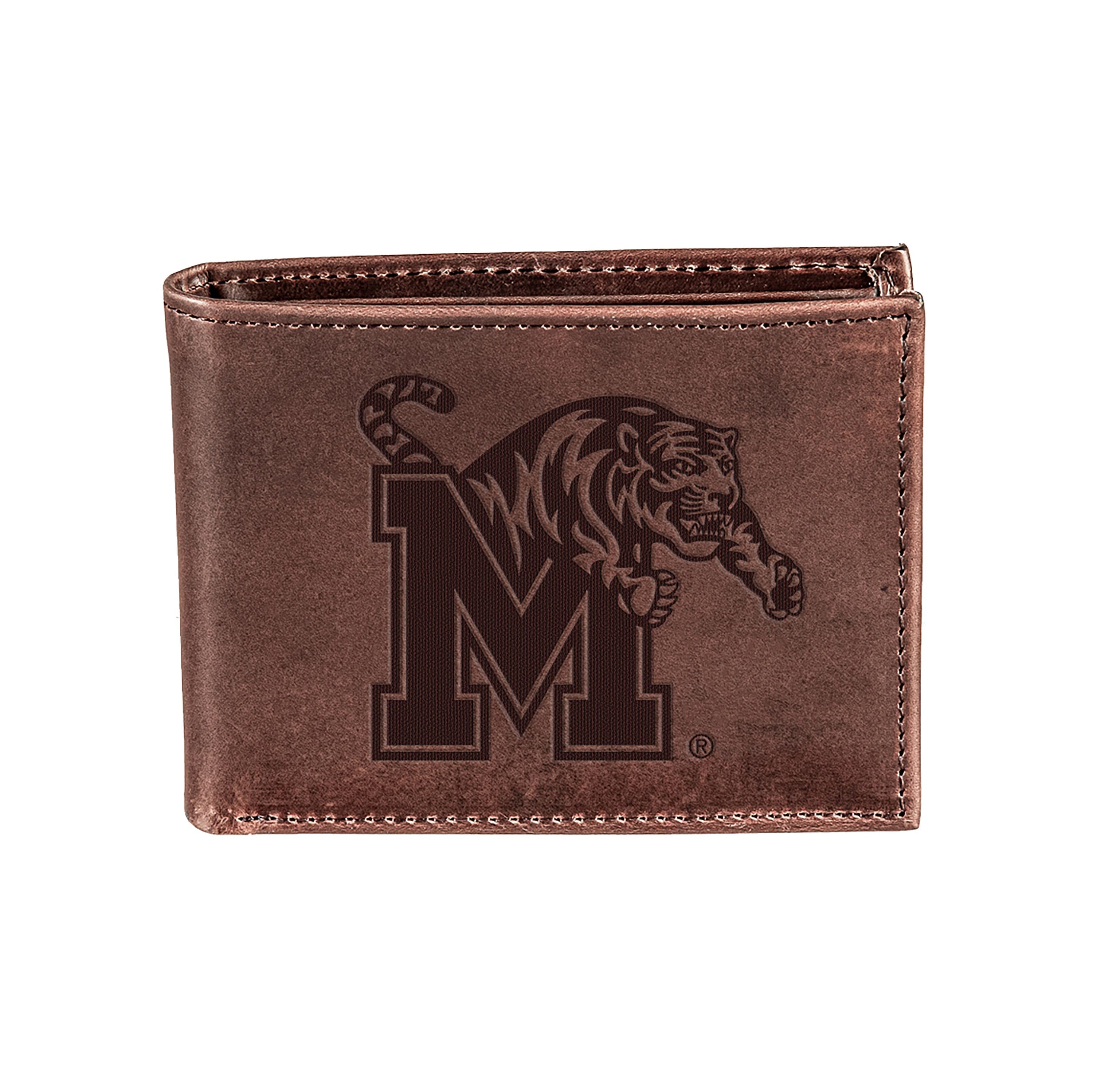 University of Memphis, Bi-Fold Wallet, Brown, CH, 100% Genuine Leather - Sports Collectibles, Sports Memorabilia, Sports Fan Shop, Sports Gifts