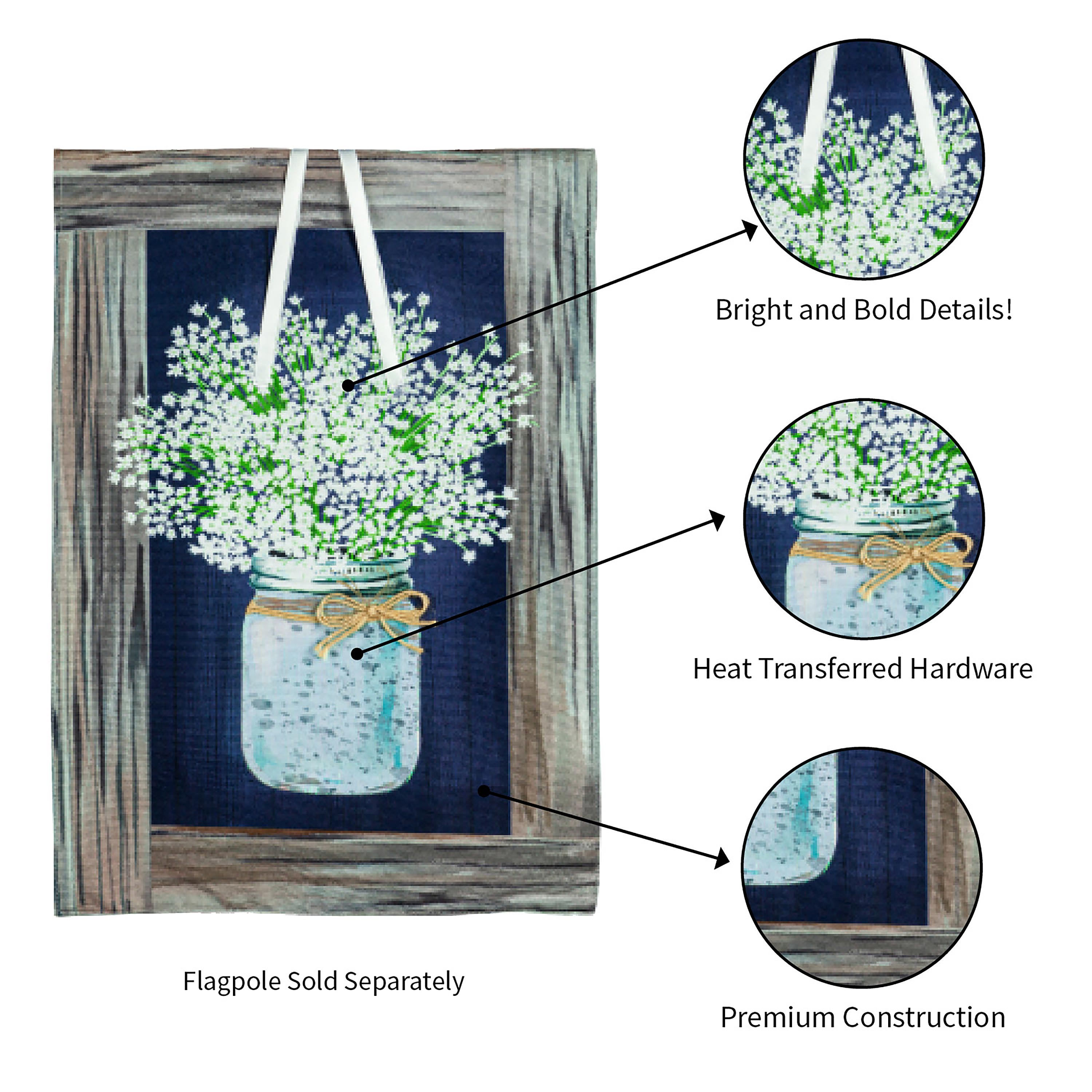 Hanging Mason Jar Garden Linen Flag - Sports Collectibles, Sports Memorabilia, Sports Fan Shop, Sports Gifts