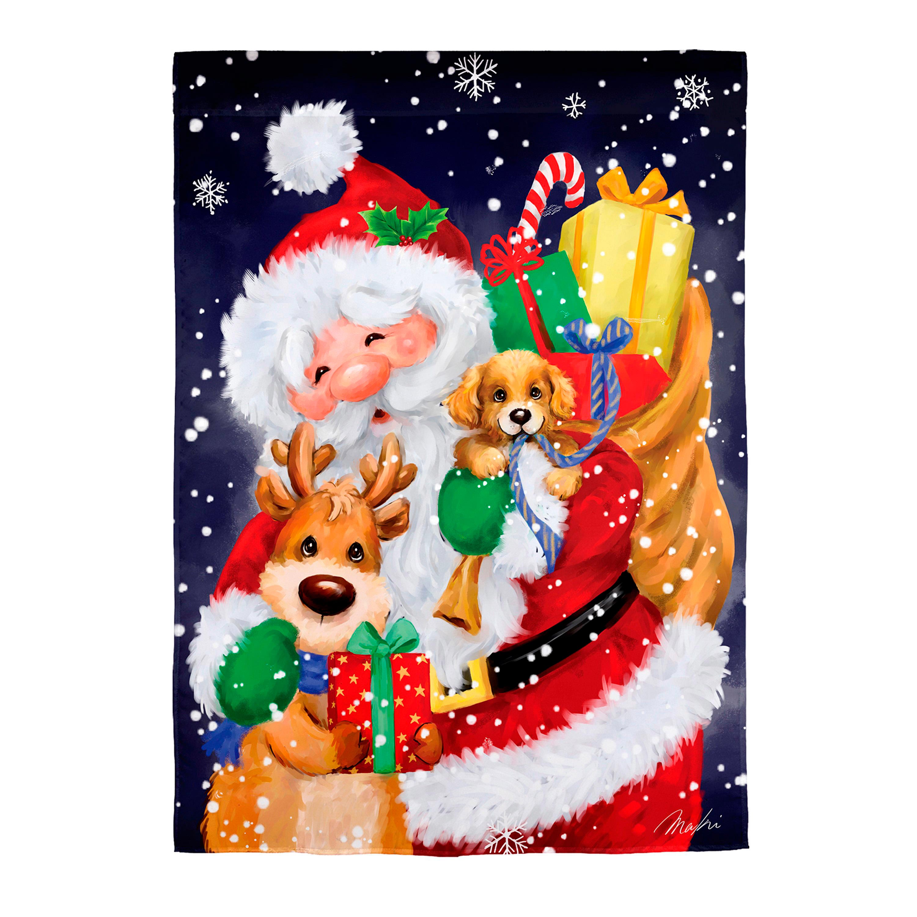 Santa, Reindeer and Puppy Suede House Flag - Sports Collectibles, Sports Memorabilia, Sports Fan Shop, Sports Gifts