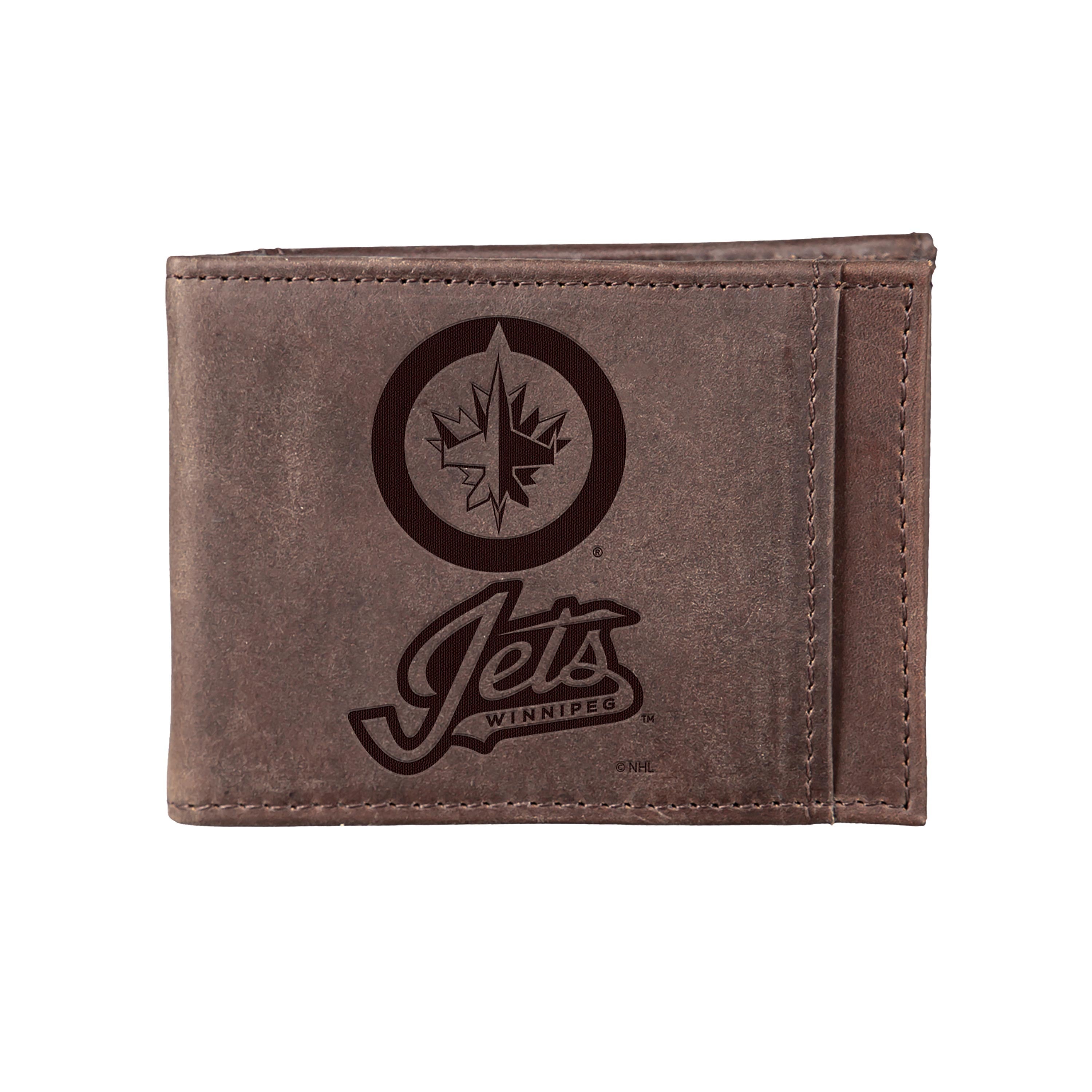 Front Pocket Wallet w/ RFID Blocking, Winnipeg Jets, Brown - Sports Collectibles, Sports Memorabilia, Sports Fan Shop, Sports Gifts