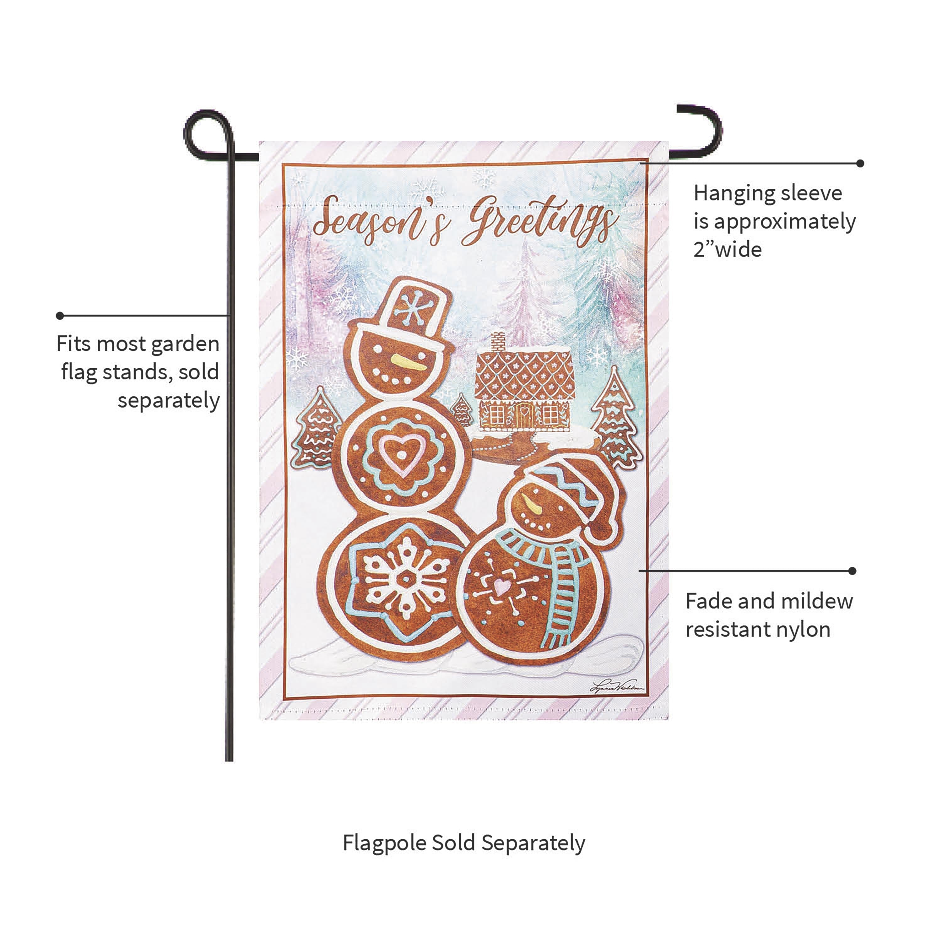 Season's Greeting Gingerbread Reversible Suede Garden Flag - Sports Collectibles, Sports Memorabilia, Sports Fan Shop, Sports Gifts