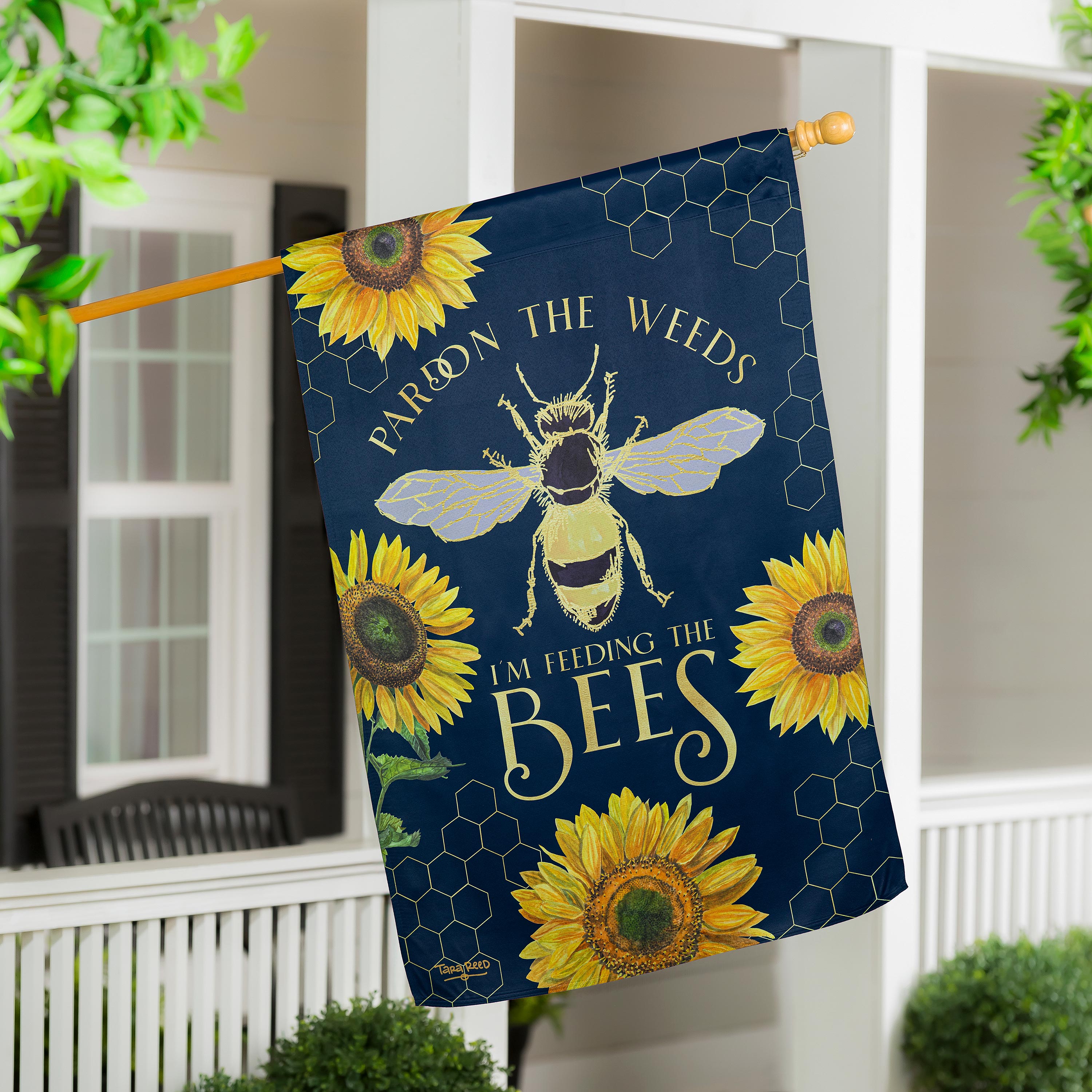 Pardon the Weeds I'm Feeding The Bee's Suede House Flag - Sports Collectibles, Sports Memorabilia, Sports Fan Shop, Sports Gifts