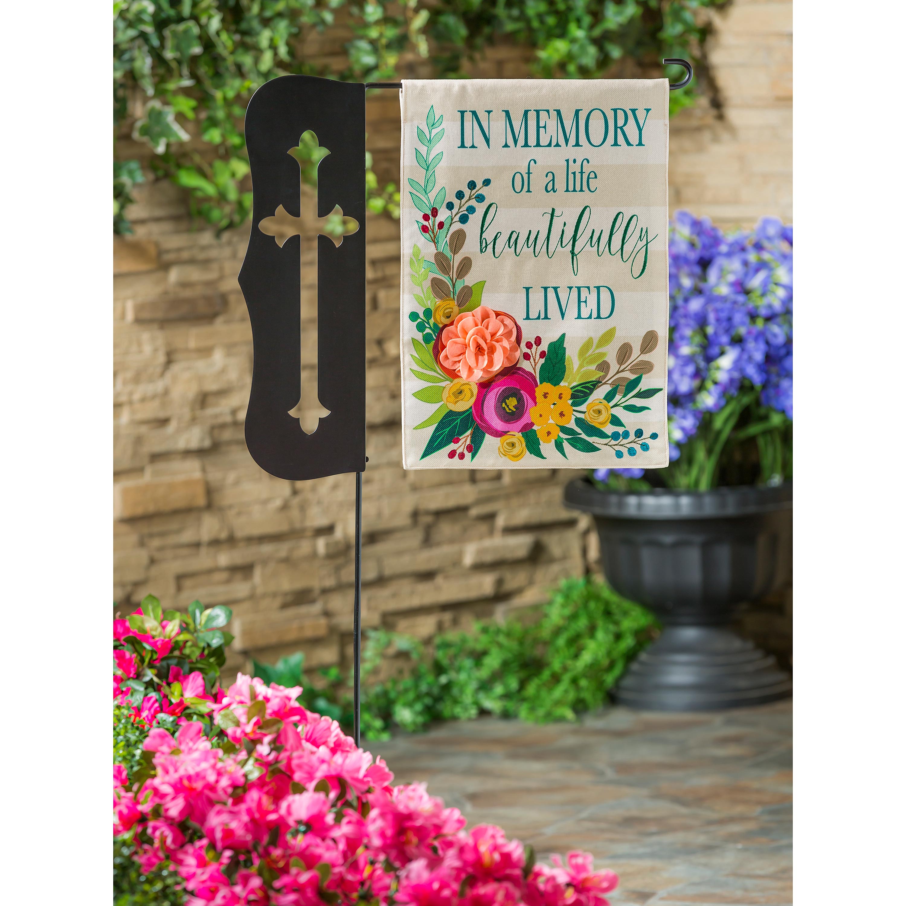 In Memory of a Life Beautifully Lived Garden Burlap Flag - Sports Collectibles, Sports Memorabilia, Sports Fan Shop, Sports Gifts