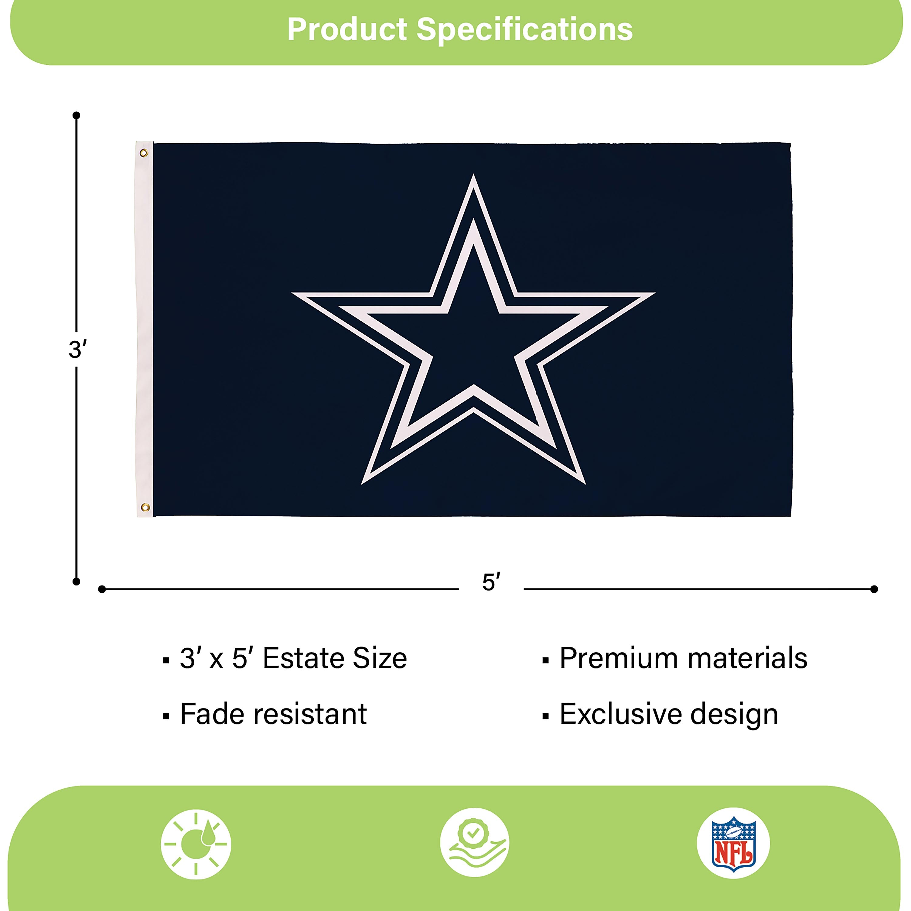Dallas Cowboys Single Sided Estate Flag with 2 Grommets, 3'x5' - Sports Gifts, Sports Memorabilia, Sports Collectibles, Fan Shop