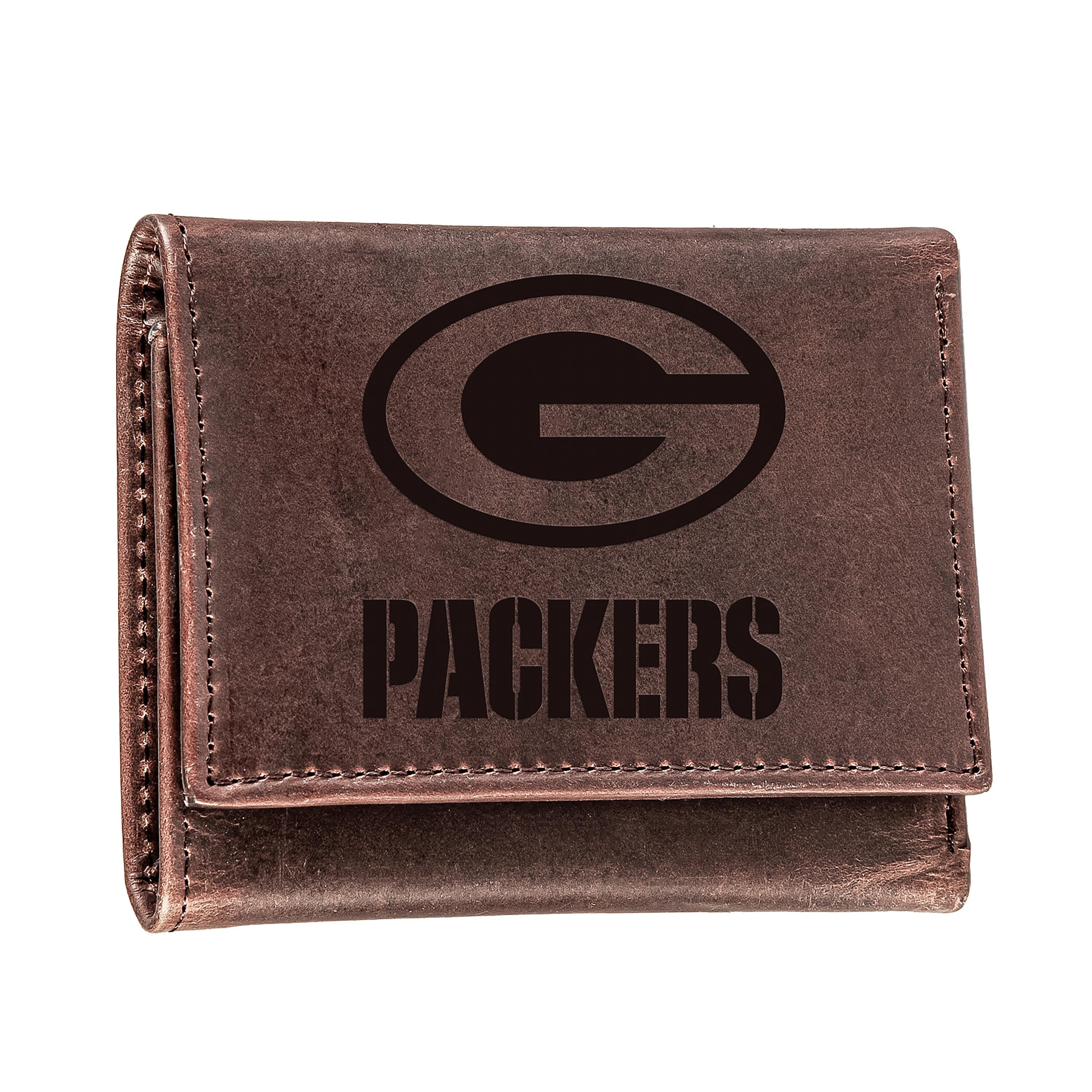 Green Bay Packers, Tri-Fold Wallet, Brown, CH, 100% Genuine Leather - Sports Collectibles, Sports Memorabilia, Sports Fan Shop, Sports Gifts
