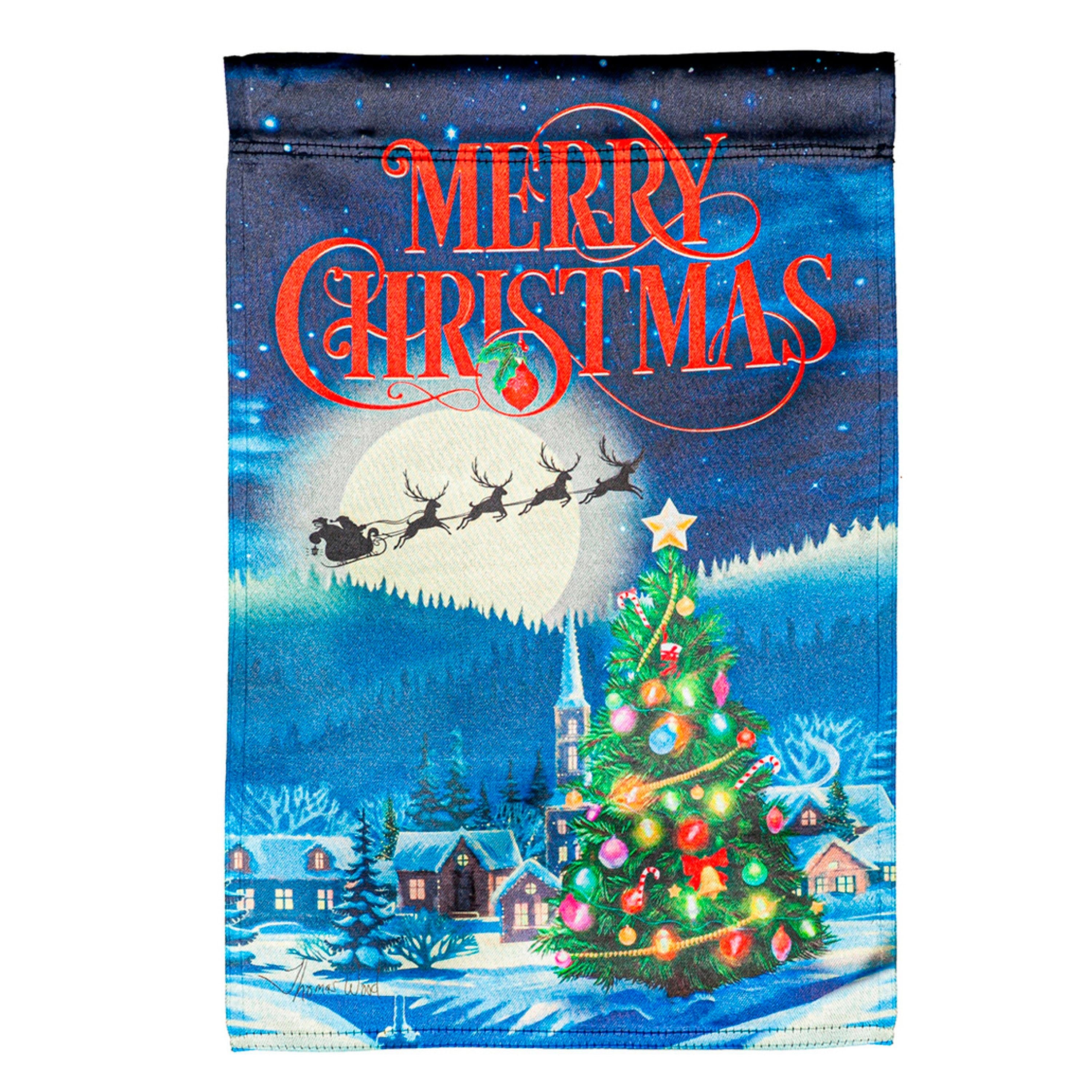 Santa's Sleigh on Christmas Lustre House Flag - Sports Collectibles, Sports Memorabilia, Sports Fan Shop, Sports Gifts