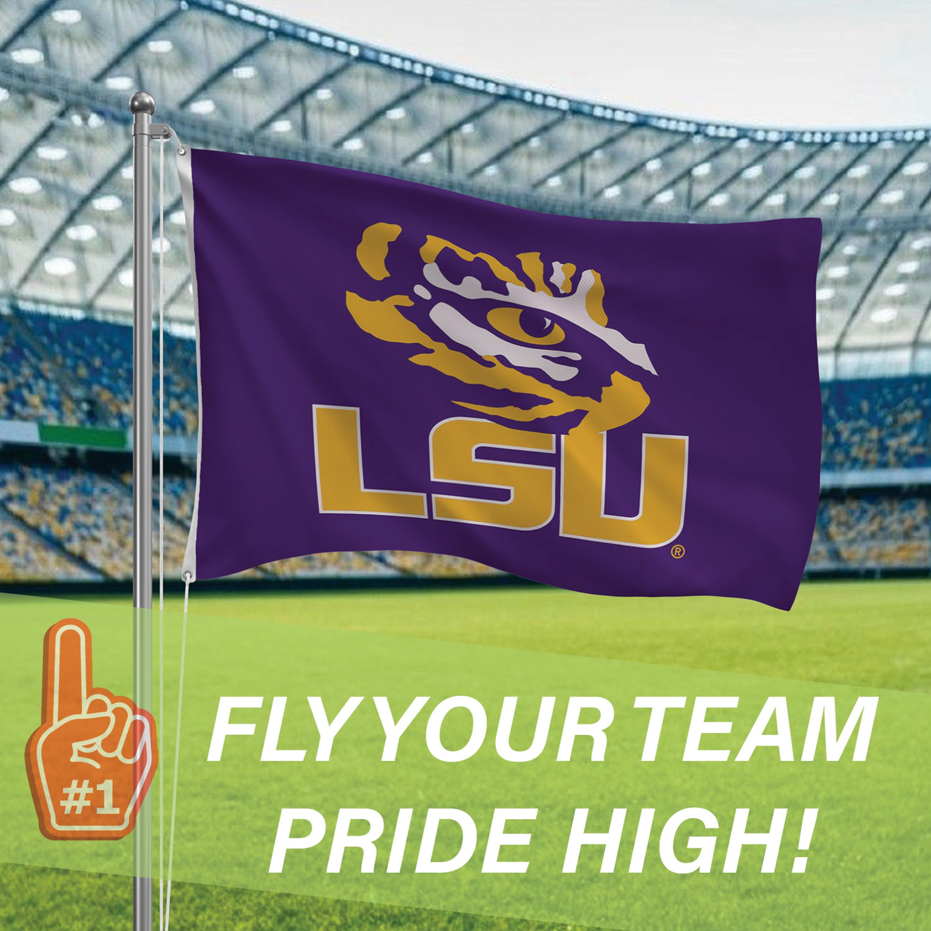 Louisiana State University Single Sided Estate Flag with 2 Grommets, 3'x5' - Sports Gifts, Sports Memorabilia, Sports Collectibles, Fan Shop