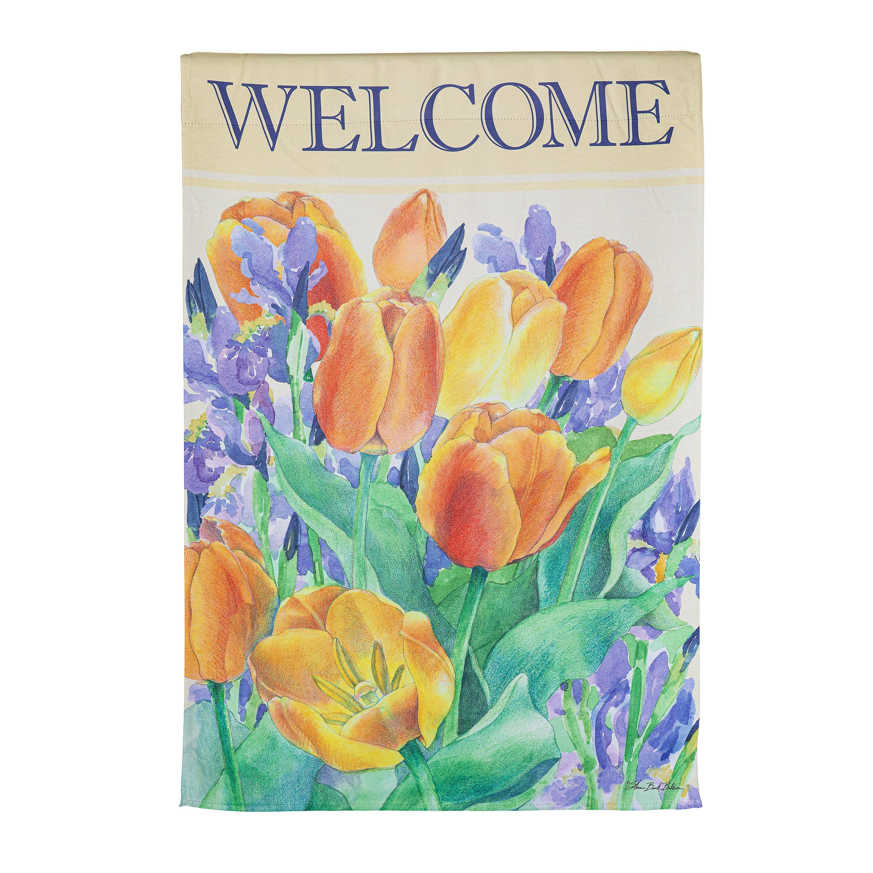 Tulip Garden Welcome Suede House Flag - Sports Collectibles, Sports Memorabilia, Sports Fan Shop, Sports Gifts