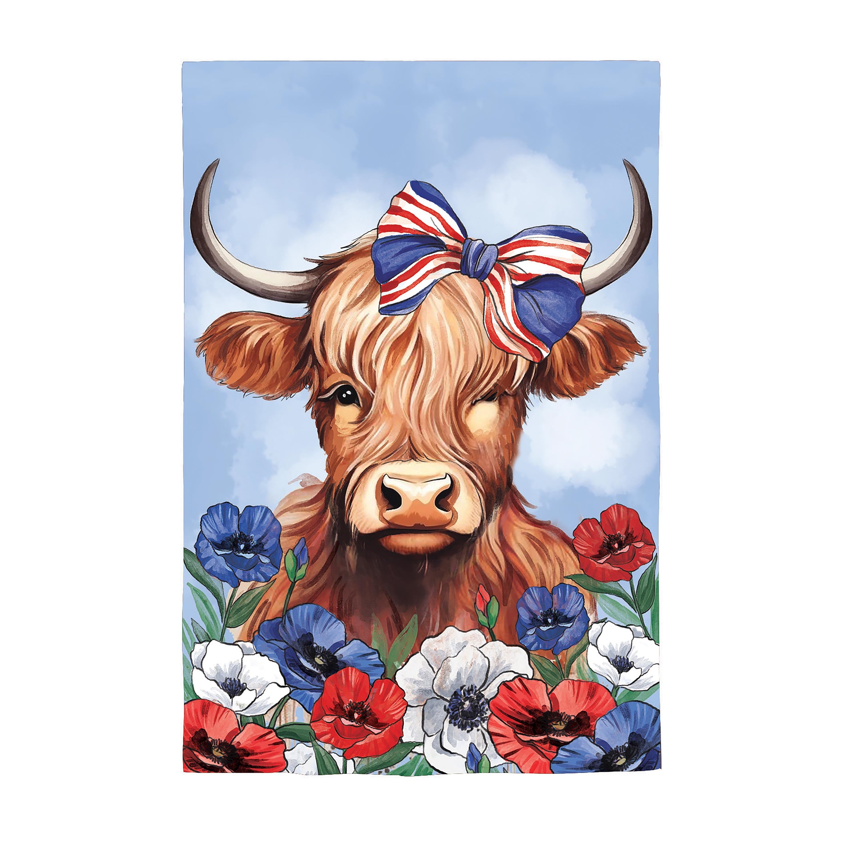Patriotic Highland Cow Applique House Flag - Sports Collectibles, Sports Memorabilia, Sports Fan Shop, Sports Gifts