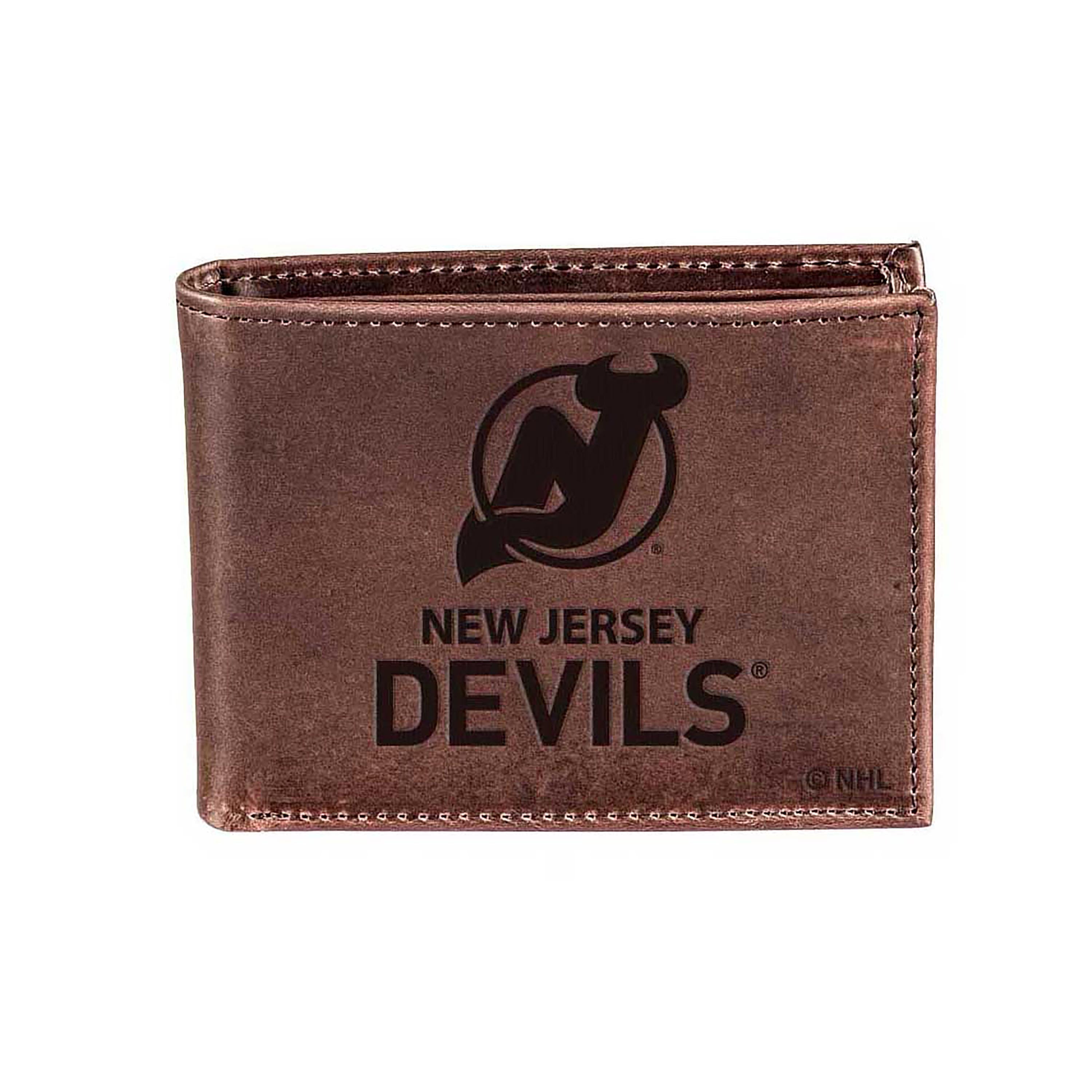 New Jersey Devils, Bi-Fold Wallet, Brown, CH, 100% Genuine Leather - Sports Collectibles, Sports Memorabilia, Sports Fan Shop, Sports Gifts
