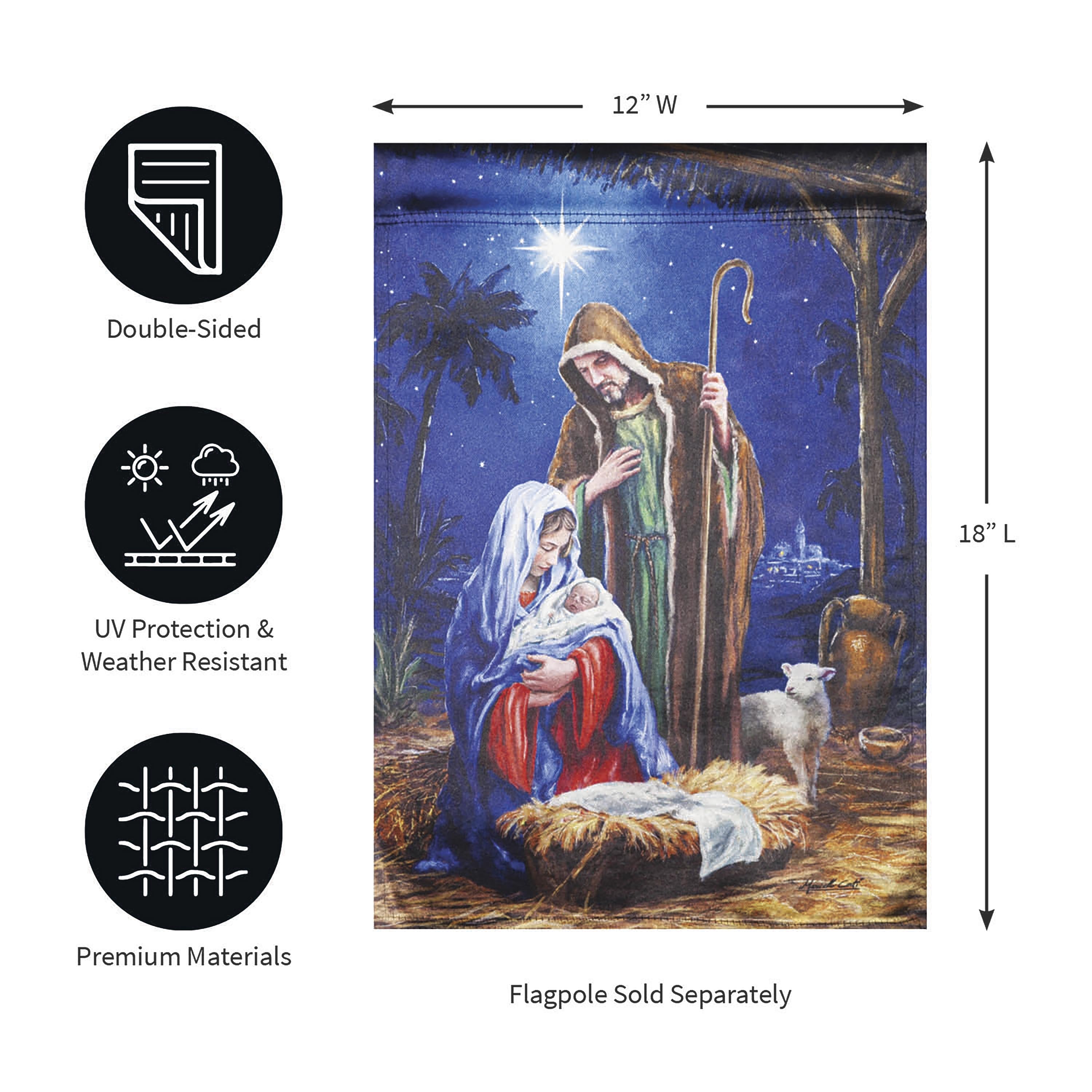 Holy Night Nativity Garden Lustre Flag - Sports Gifts, Sports Memorabilia, Sports Collectibles, Fan Shop