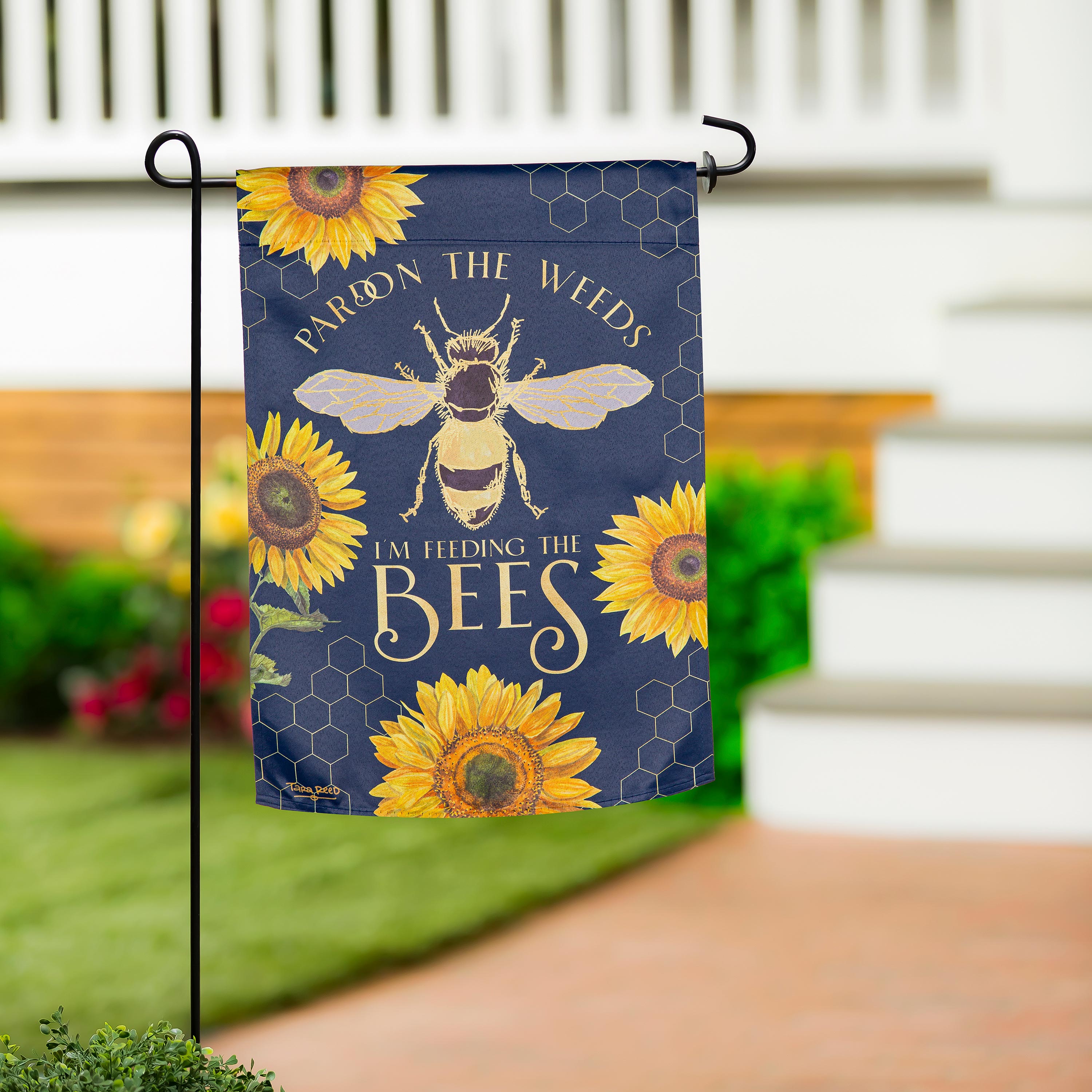 Pardon the Weeds I'm Feeding The Bee's Suede Garden Flag - Sports Collectibles, Sports Memorabilia, Sports Fan Shop, Sports Gifts
