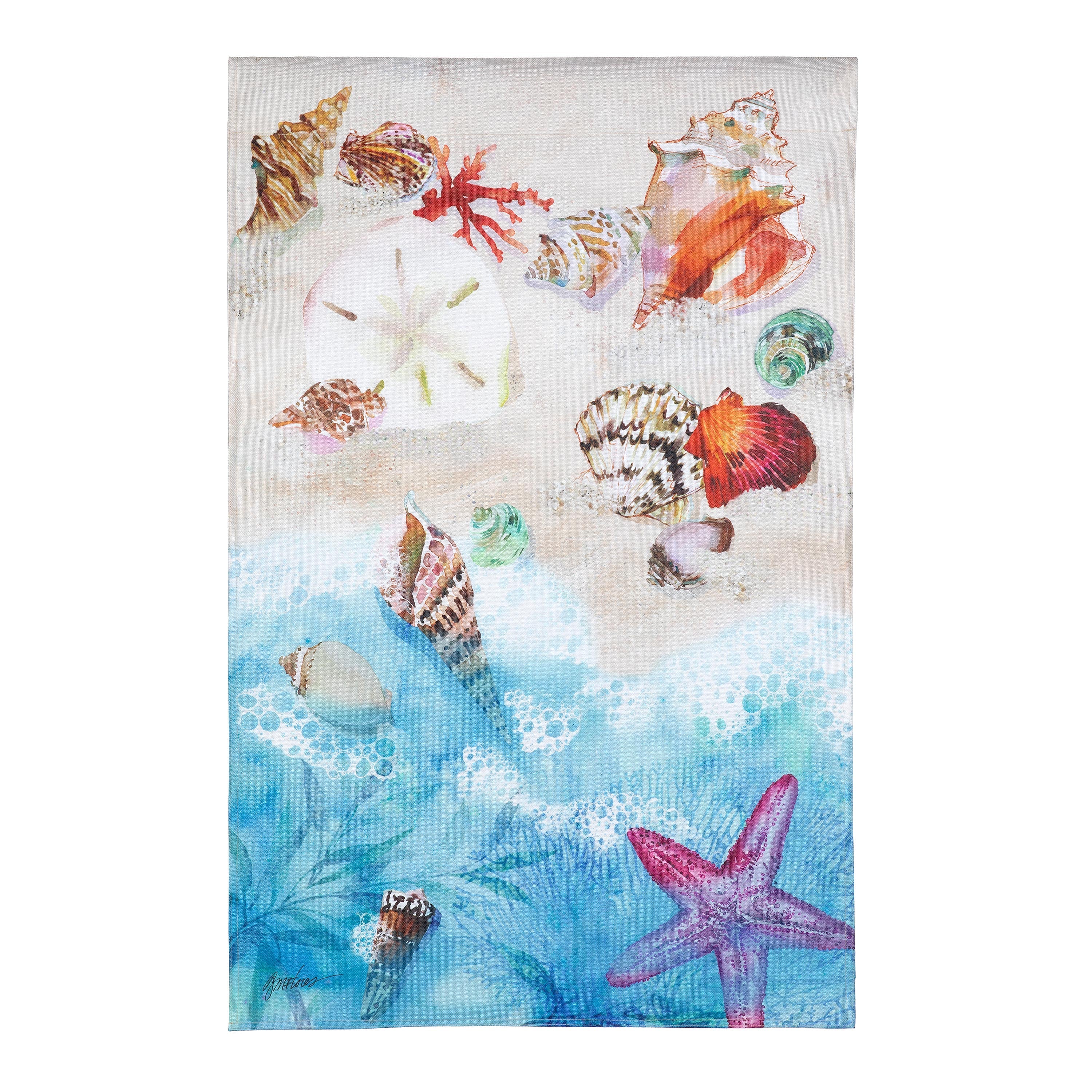 Seashells By The Shore Burlap House Flag - Sports Gifts, Sports Memorabilia, Sports Collectibles, Fan Shop